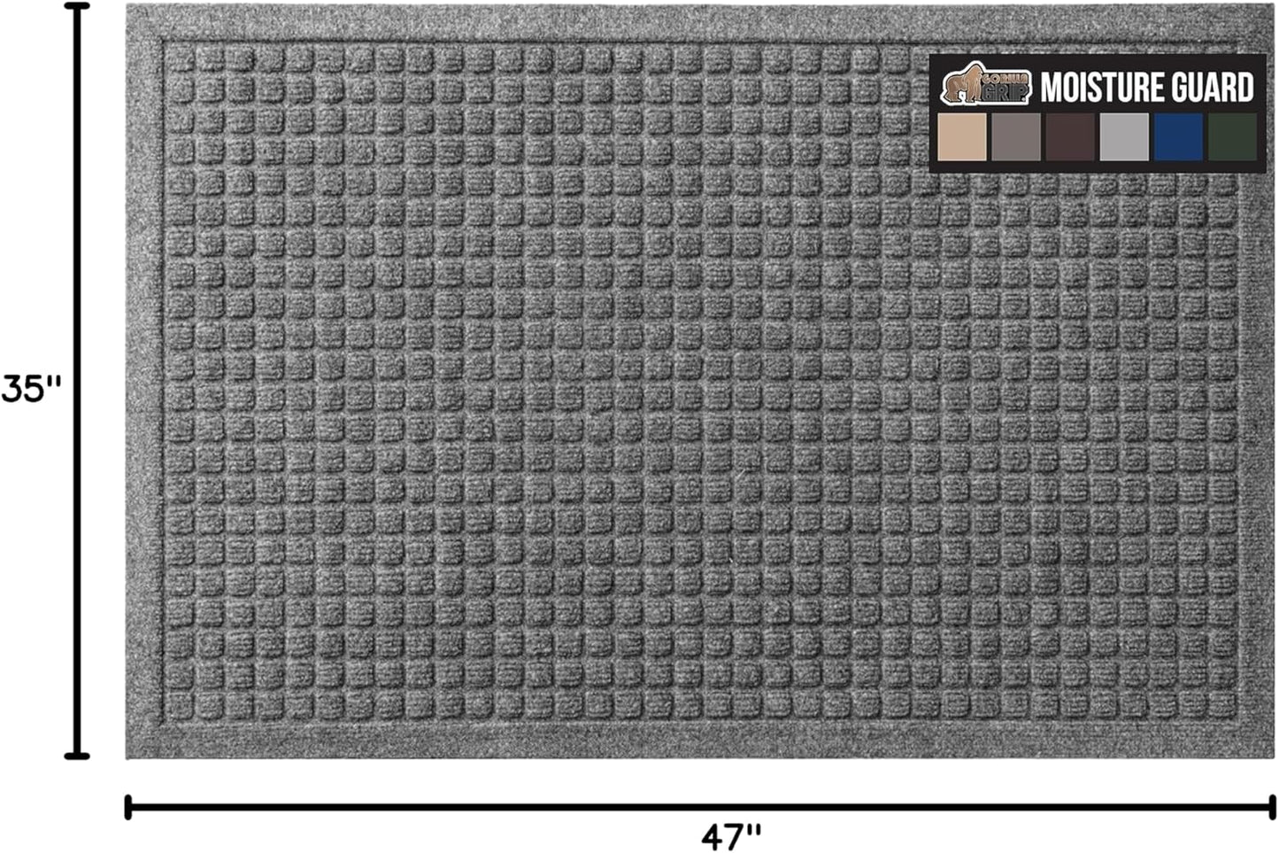 GORILLA GRIP Front Door Mat, 47x35, Indoor Outdoor Ultra Absorbent HydroAbsorb Doormat, Absorbs Up to 6 Cups of Water, Stain and Fade Resistant, Rubber Backing Doormats, Captures Dirt, Gray