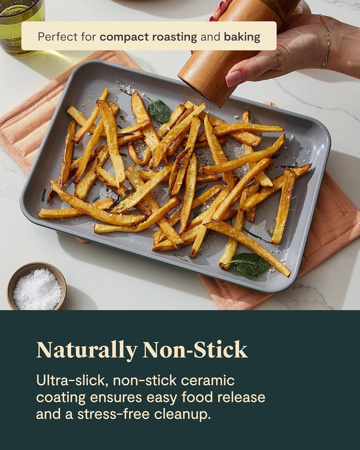 Caraway Nonstick Ceramic Small Baking Sheet Duo (9x13”) – Non-Toxic, PTFE & PFOA Free – Oven Safe – Aluminized Steel Core – Mini Sheet Pan for Baking, Roasting & More - Perracotta