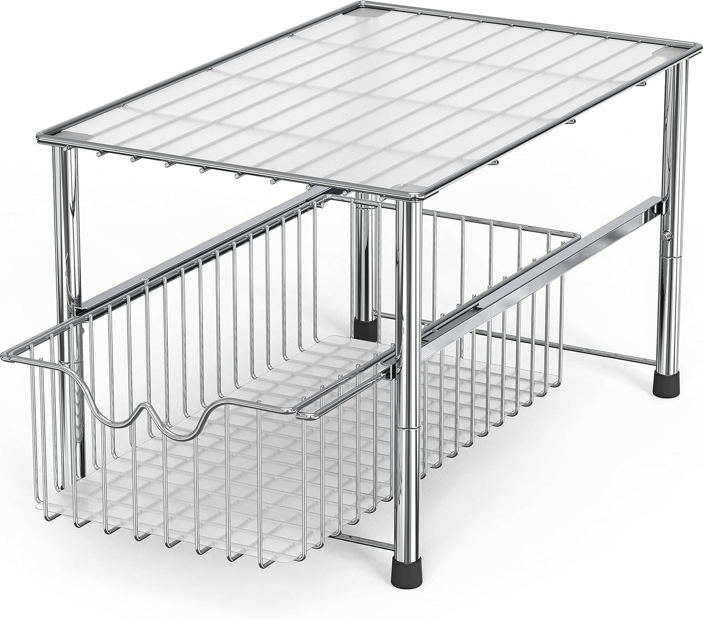 DecoBrothers Stackable Under Sink Organizer with Sliding Basket, Chrome