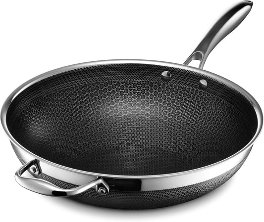 HexClad Hybrid Nonstick 12-Inch Wok, Stay-Cool Handle, Dishwasher-Friendly, Oven-Safe Up to 900°F, Induction Ready, Compatible with All Cooktops