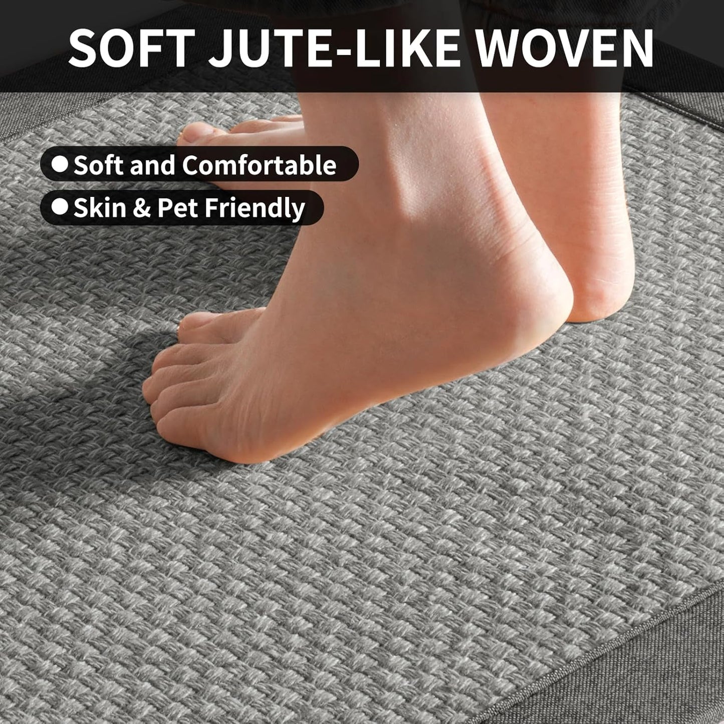 Kitchen Rugs Non Slip Washable, Super Absorbent Kitchen Mats for Floor, Rubber Backing Jute-Like Braid Kitchen Sink Mat Runner Rug Standing Mat, Easy to Clean, Gray 17"x47"