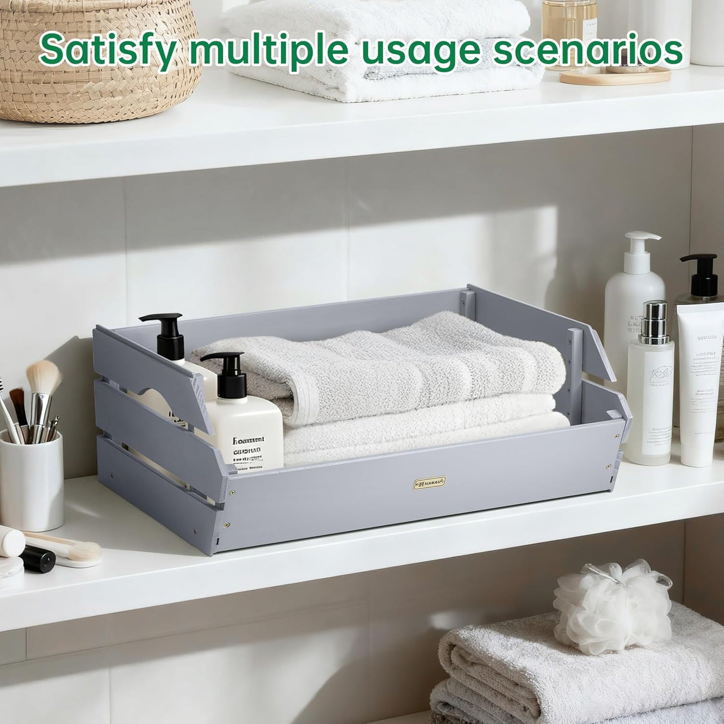 HABAU Wood Potato Onion Storage Bins - Wooden Stackable Produce Basket - Fruit Vegetable Storage for Kitchen Pantry Organization