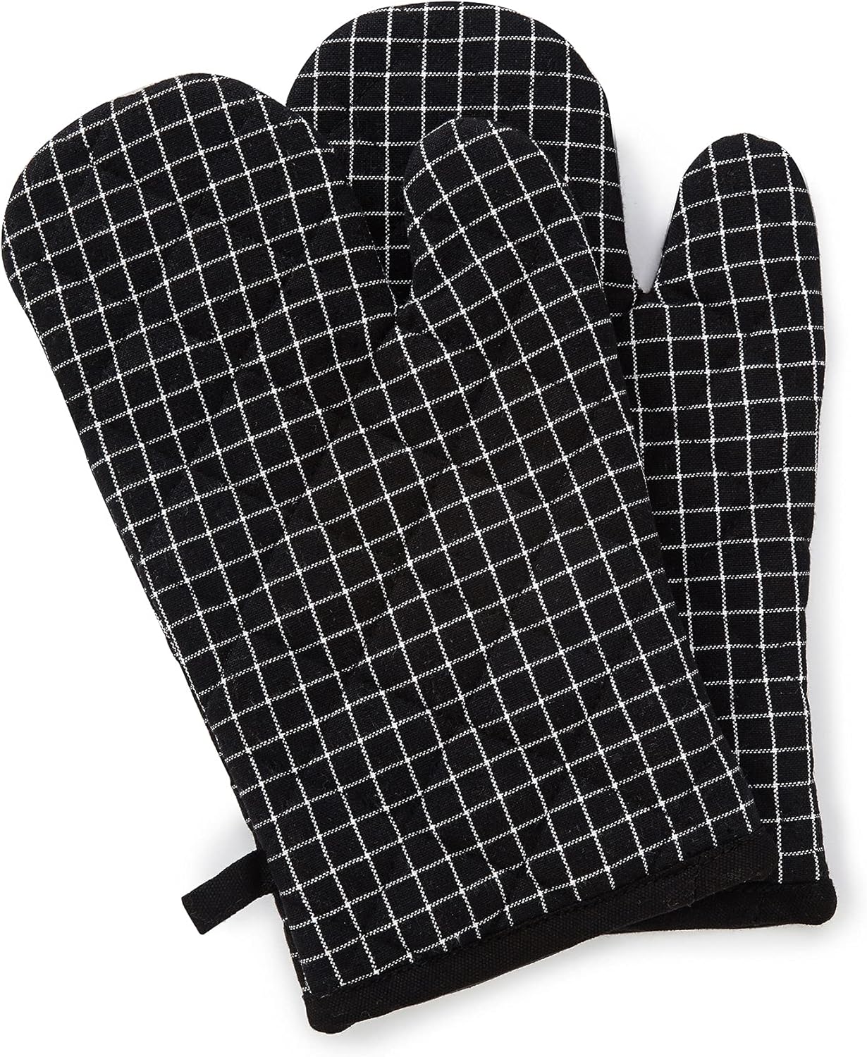 Encasa XO Long 12"x7" Oven Microwave Hand Gloves Mitts (2 pc Set) for Kitchen Cooking & Baking - Heat Resistant, Thick & Safe, Protection of Hands from Hot Utensils - Butcher Checks Black