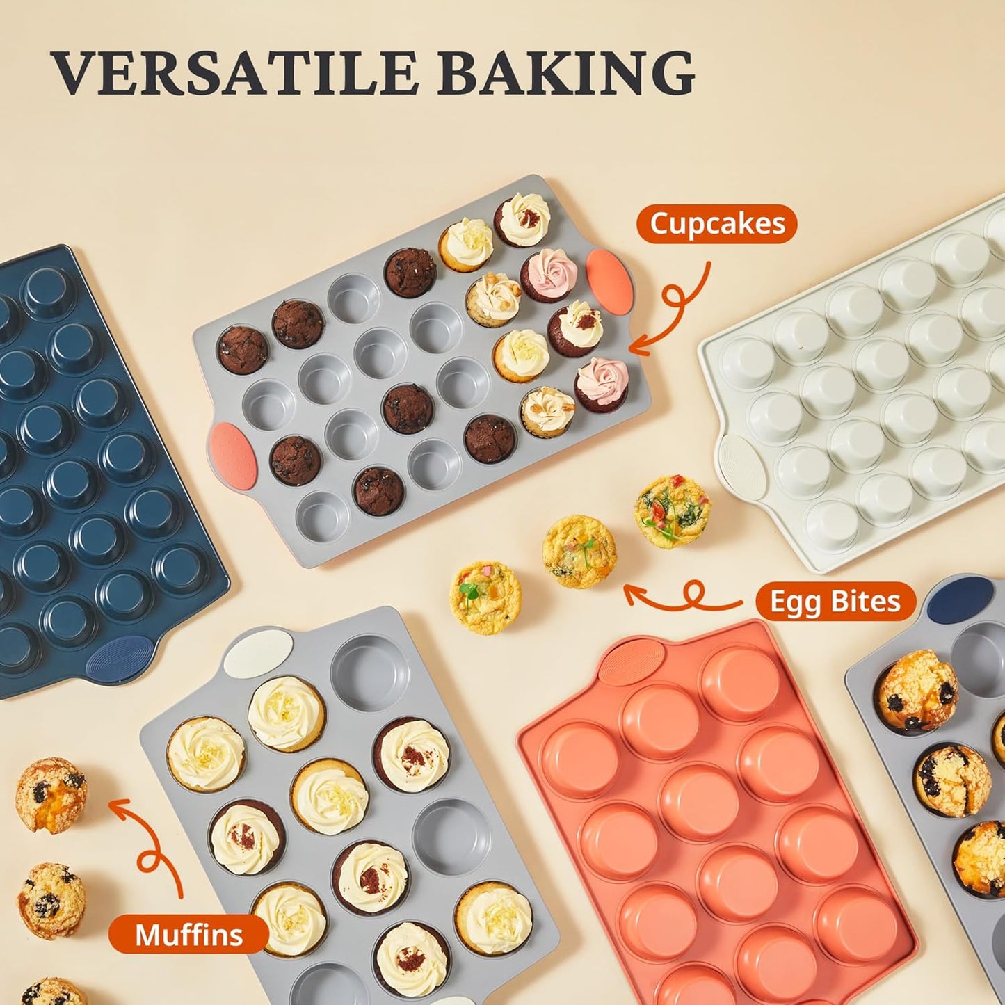 BRONYPRO Ceramic Muffin Pan, 12-Cup Nonstick Aluminized Steel Cupcake Pans, Healthy Non-Toxic Ceramic Coating Muffin tin, 2 Pack Cup Cake Pans for Baking Coral