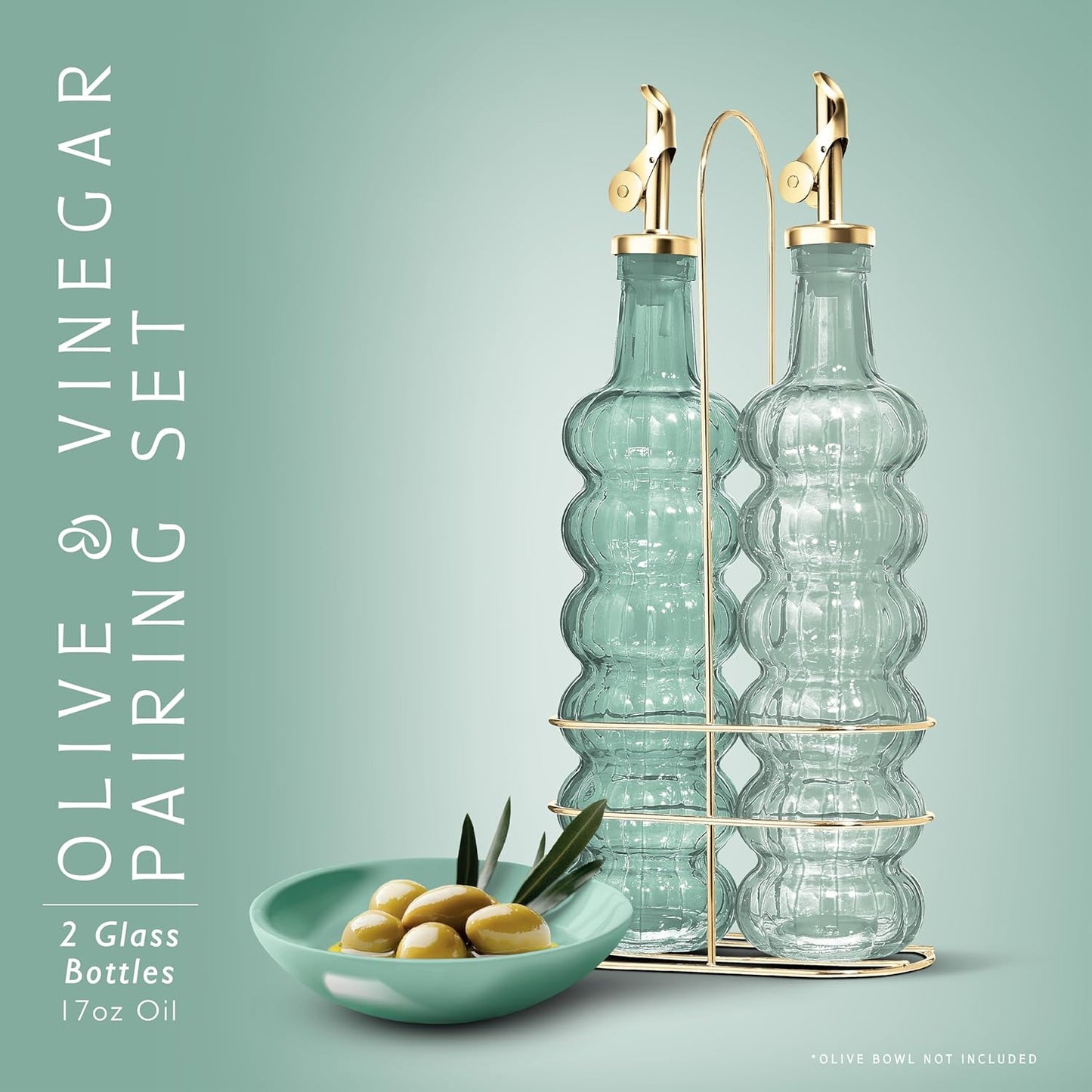 COOK WITH COLOR Glass Olive Oil Bottle Dispenser - 2 Pack- 17oz Oil and Vinegar Cruet - Olive Oil Carafe Decanter for Kitchen