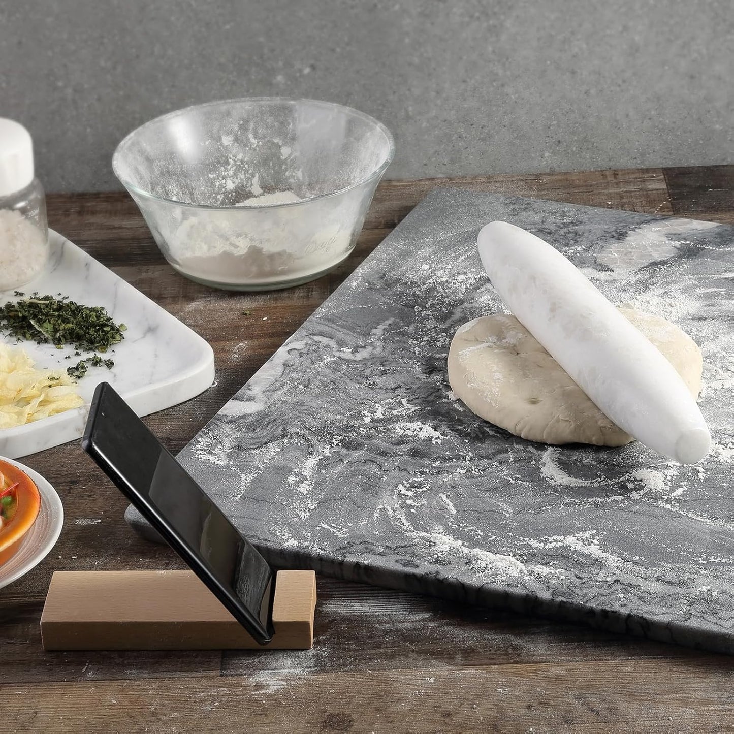 Koville African Natural Marble French Rolling Pin, 12inch Non-Stick Rolling Pin for Baking, Dough Roller for Pasta, Dumpling, Fondant, Pie, Bread, Pizza, Kitchen Baking Tools(Namib Fantasy)