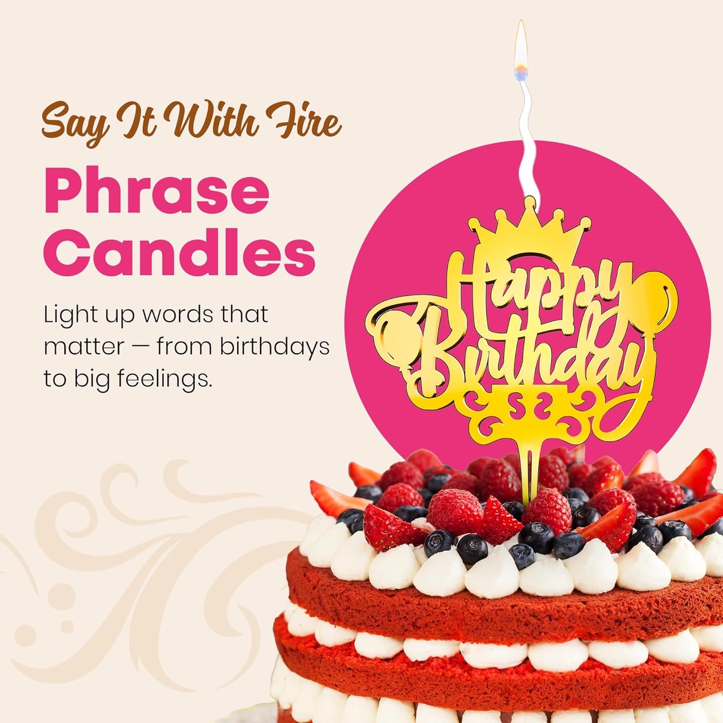 Happy Birthday Reusable Gold Cake Candle - Luxury Cake Topper Candle for Birthdays, Weddings & Anniversaries - Reusable Food Safe Acrylic, Shiny Mirror Finish - Happy Birthday Cake Topper Décor