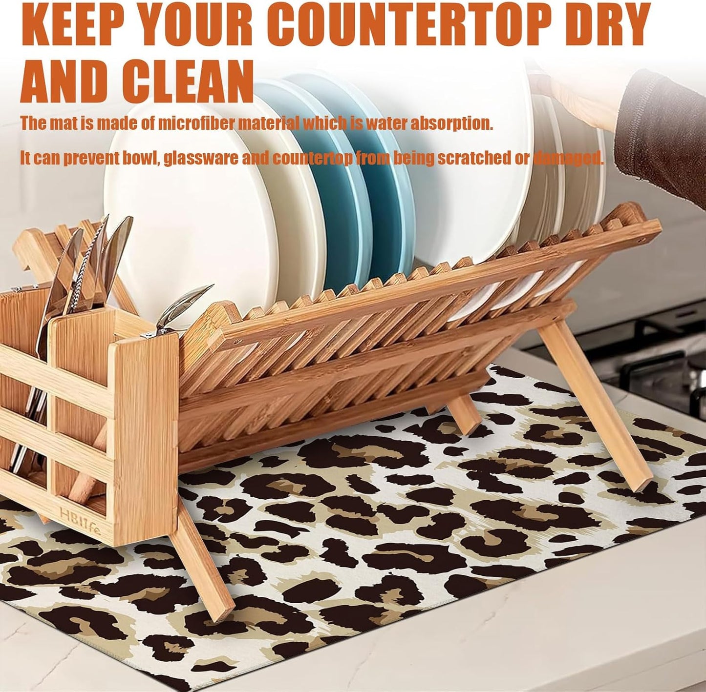 Brown Leopard Dish Drying Mat for Kitchen Counter Microfiber Absorbent Dish Kitchen Drying Mat Draining Reusable Washable for Dishes/Utensils/Counterto