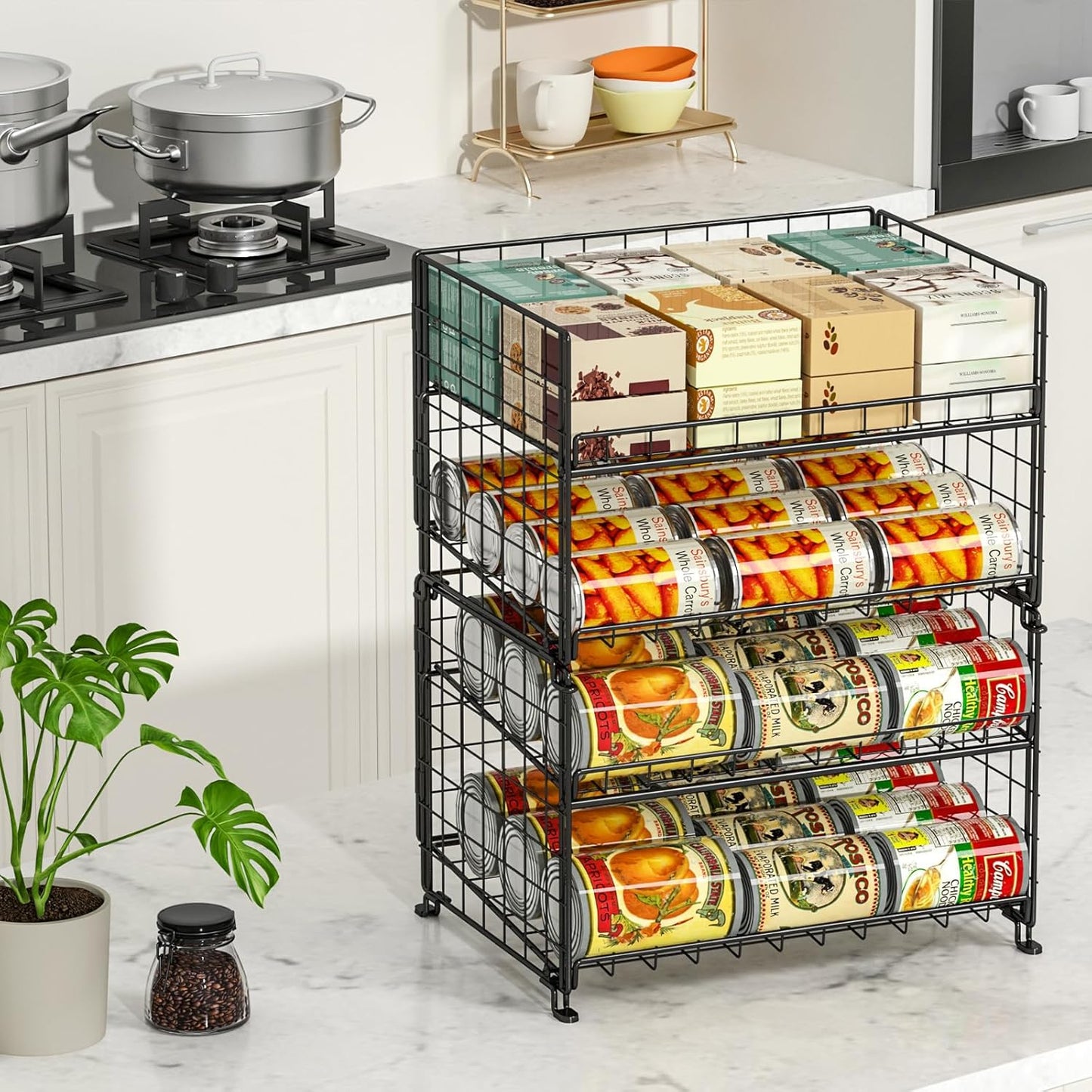 JKsmart 2-Pack Stackable Can Rack Organizer, Can Storage for Kitchen Pantry Cabinet, Can Holders for Food, Multifunctional Can Dispenser for Snacks Soda
