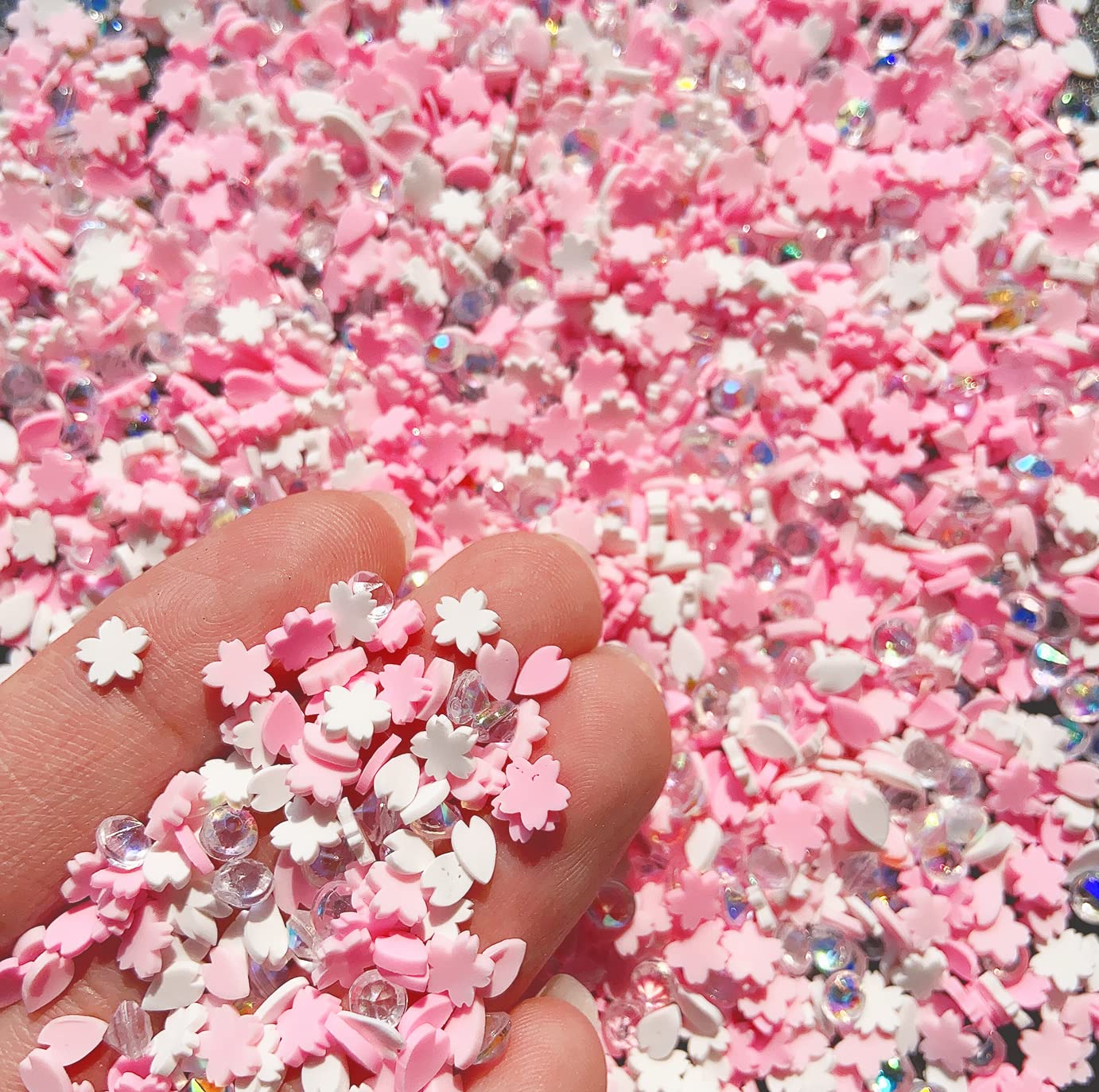 EHOPE Fake Sprinkles Resin Sprinkles Fake Candy Sprinkles Clay Sprinkles Polymer Sprinkles Polymer Clay Slices for Nail Art DIY Crafts Cake Phone Case(40G-Pink Cherry Blossoms+Zuan-23)