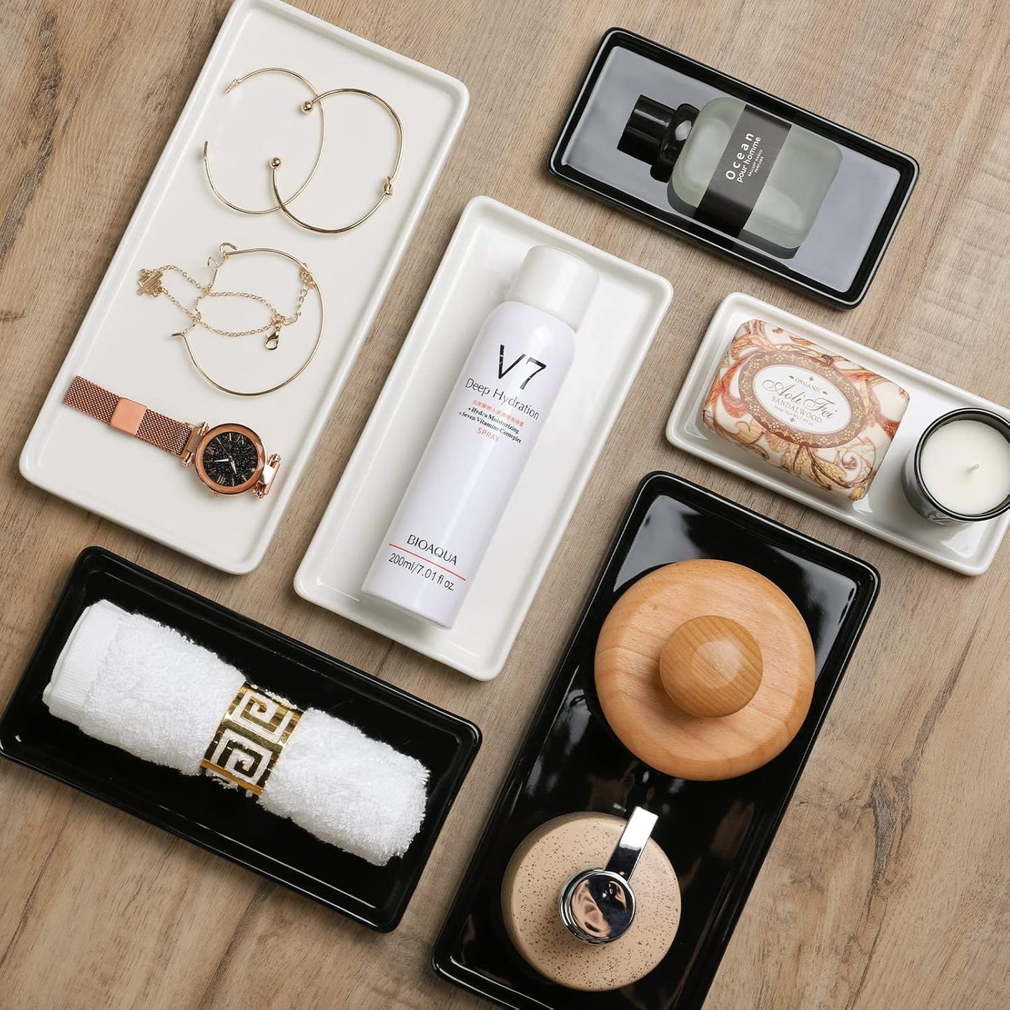 Gurygo 2 Pack 6" Bathroom Tray for Counter - Ceramic Vanity Trays for Bathroom - Small Rectangle Ceramic Tray - Kitchen Soap Trays for Kitchen Counter (White, Set/2)