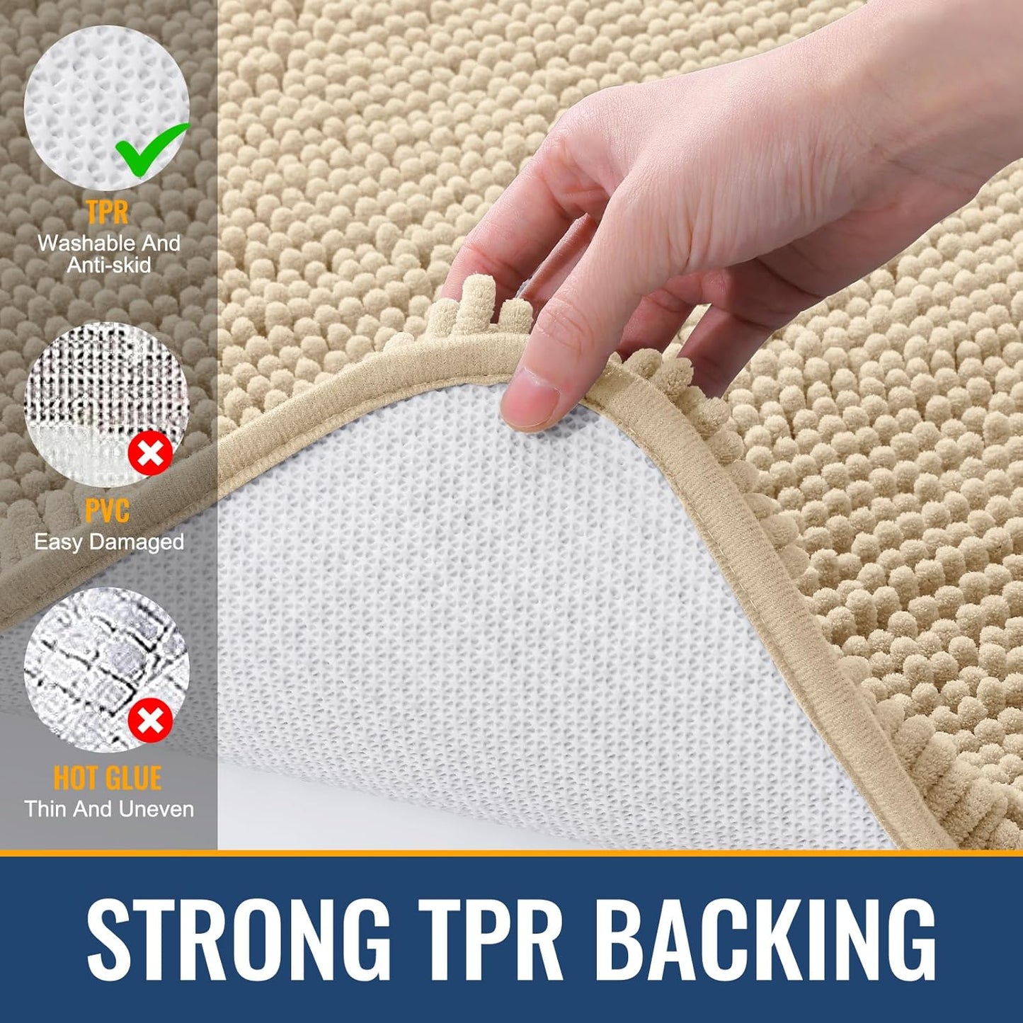 Arotive Bathroom Rugs 70x24, Extra Soft Absorbent Shaggy Chenille Bath Rugs, Machine Washable Rubber Backing Non-Slip Bath Mats for Bathroom Floor Tub and Shower, Home Decor Accessories, Beige