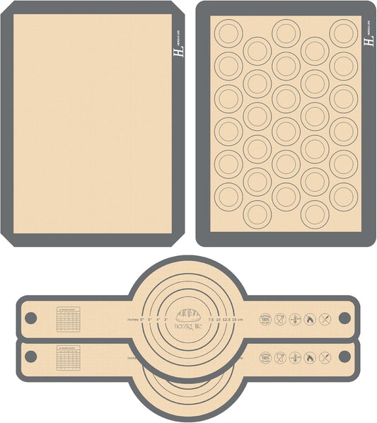 Silicone Baking Mat Cookie Sheet for Oven, Non-Stick Reusable Food Safe silicone mats for baking, Baking Sheet Liner, Oven Baking Sheet for Making Bread, Cookies,Macaron,Pizza(1+1 +2)