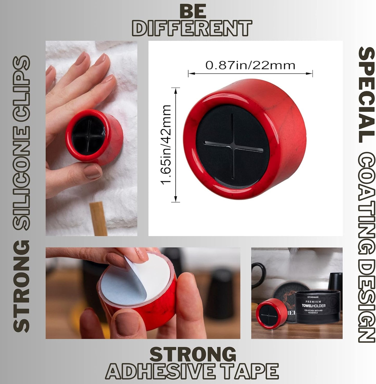 HEFA Towel Hooks, Towel Holder, Dish Towel Holder, Kitchen Organization, Kitchen Towel Hook, Kitchen Towel Holder, Hand Towel Holder, Kitchen Gadgets 8 Pack Eco, Fire Red