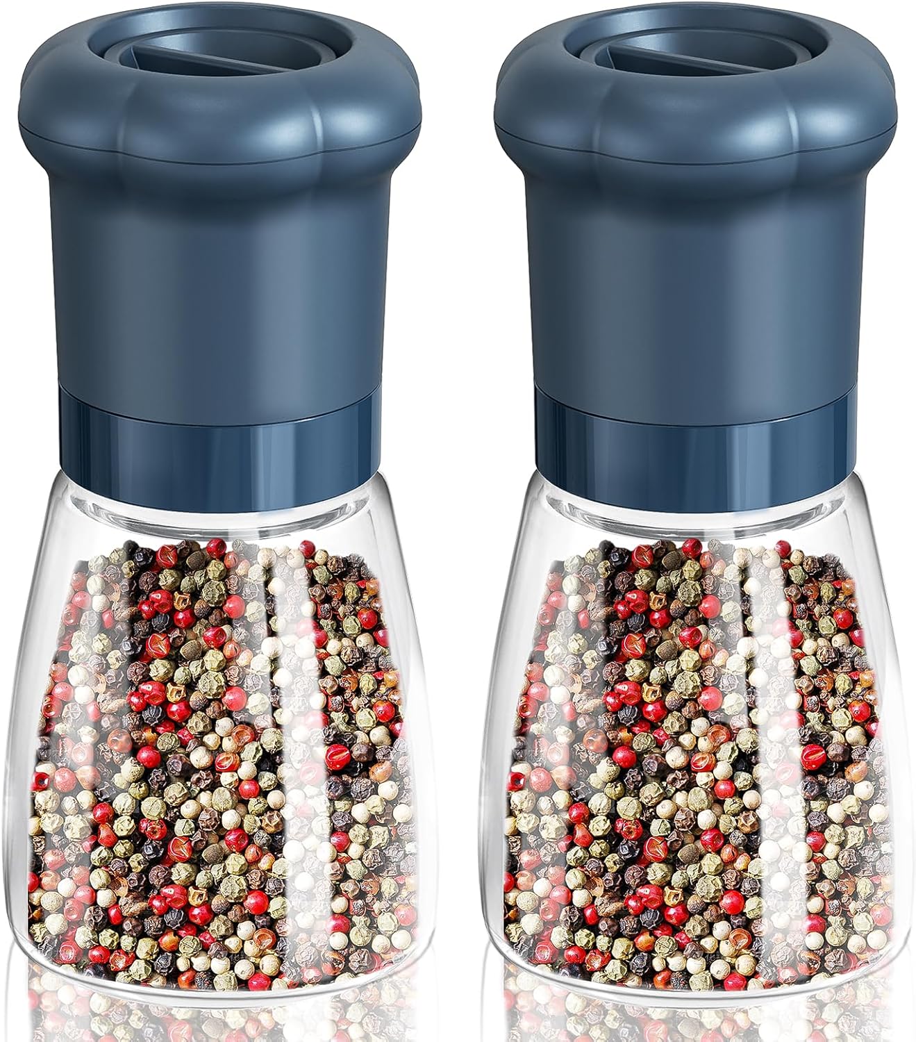 CIRCLE JOY Manual Salt and Pepper Grinder Set For Professional Chef, Refillable Salt and Pepper Shakers with Ceramic Blades, Adjustable Coarseness and BPA-free 180ml Glass Container, Short Blue