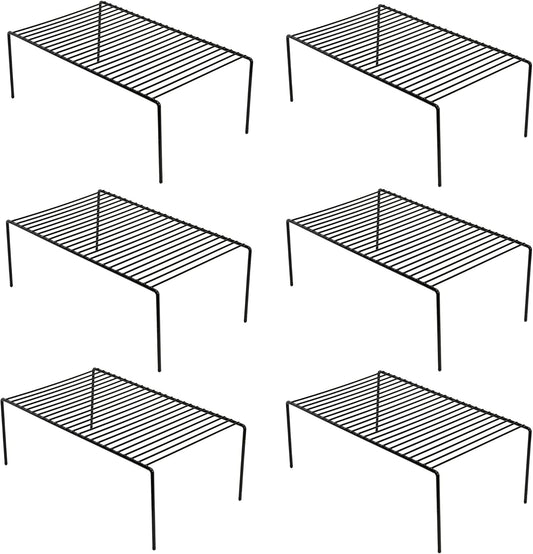 iPEGTOP Set of 6 Large (15.7 x 9.4 Inch) Kitchen Cupboard Organiser, Freezer Cabinet Storage Metal Shelf Wire Rack, Rustproof Steel Shelves for Fridge Pantries Countertops Utensils, Black