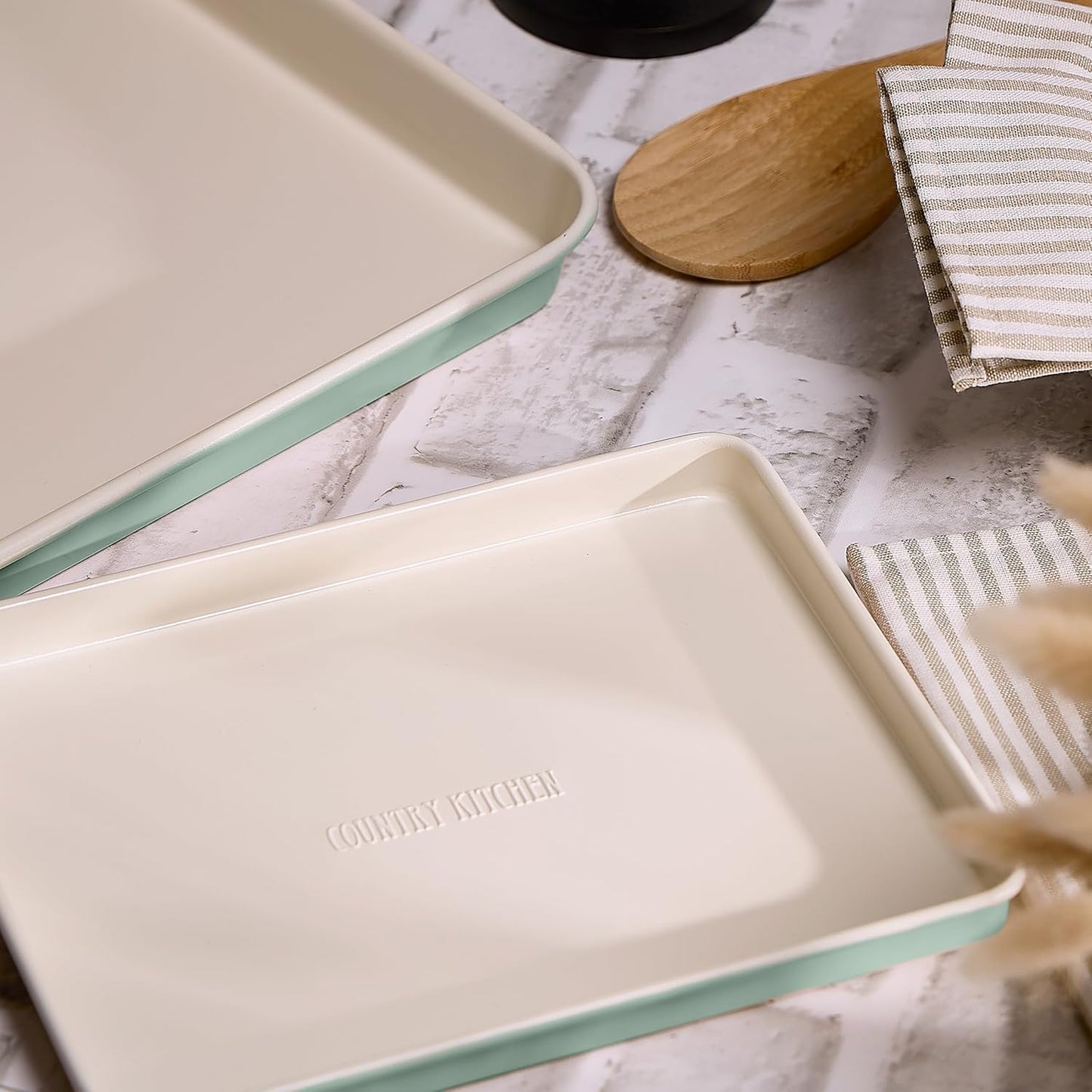 Country Kitchen Nonstick Stackable Bakeware Set - Deluxe Heavy Duty, Durable, Easy Release Baking Set, Sage, 13 Pcs with Handles