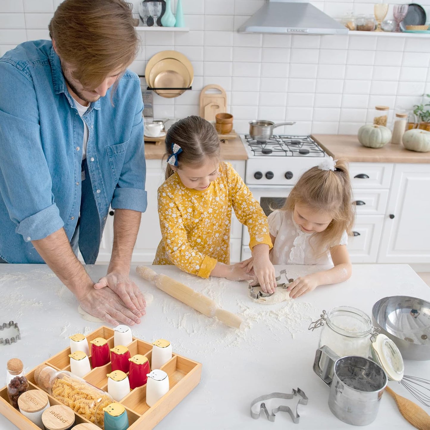 Bellsal Natural Utensil Organizer 12.5 Inch Silverware Organizer for Drawer Utensil Holder Cutlery Organizer Kitchen Drawer Organizer 7 Compartment Small Narrow Bamboo