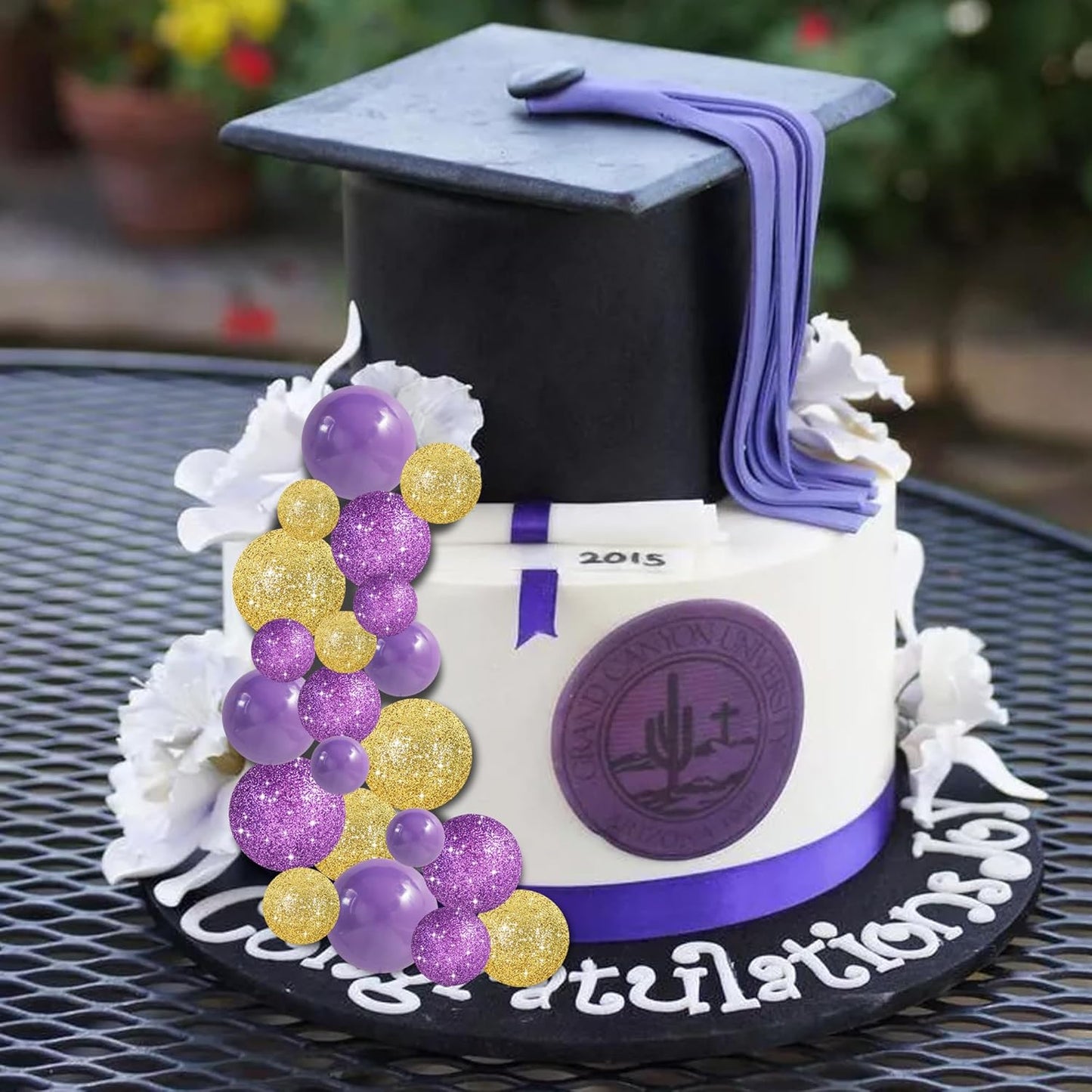 BEISHIDA 40 Pcs Ball Cake Toppers Mini Balls Cake Decorations Purple Gold Foam Balls DIY Cake Topper for Baking Congrats Grade 2025 Graduation Birthday Mardi Gras Lakers Decorations (Purple Gold)