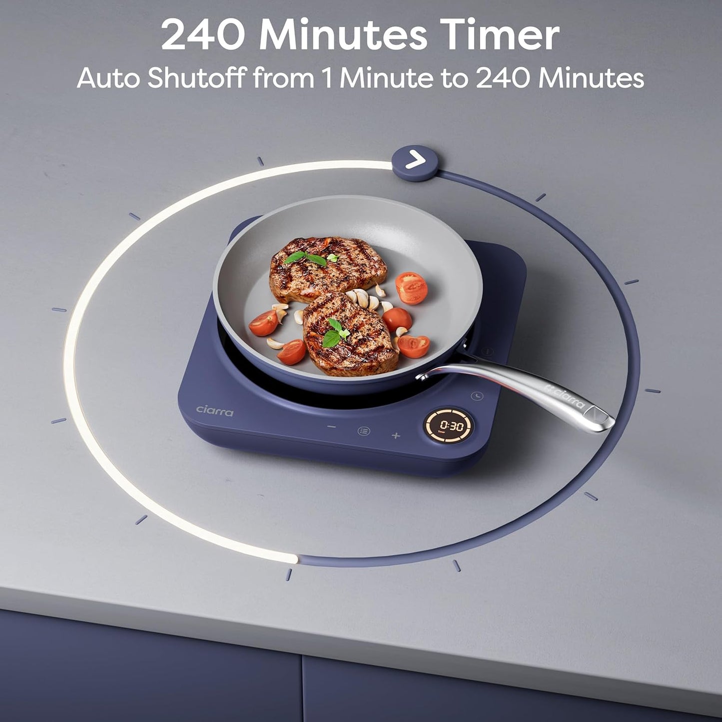 CIARRA CATIH1A-M Portable Induction Cooktop, Slim Single Electric Countertop Burner with Sensor Touch and Digital time, Blue