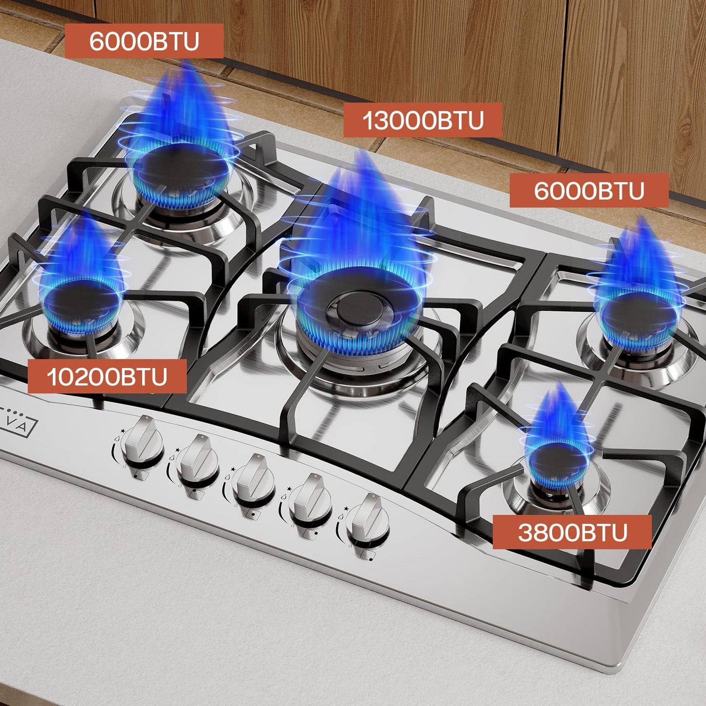 Empava 30" Gas Cooktop with 5 Italy Sabaf Sealed Burners, NG/LPG Convertible, Stainless Steel in Black Model 2020