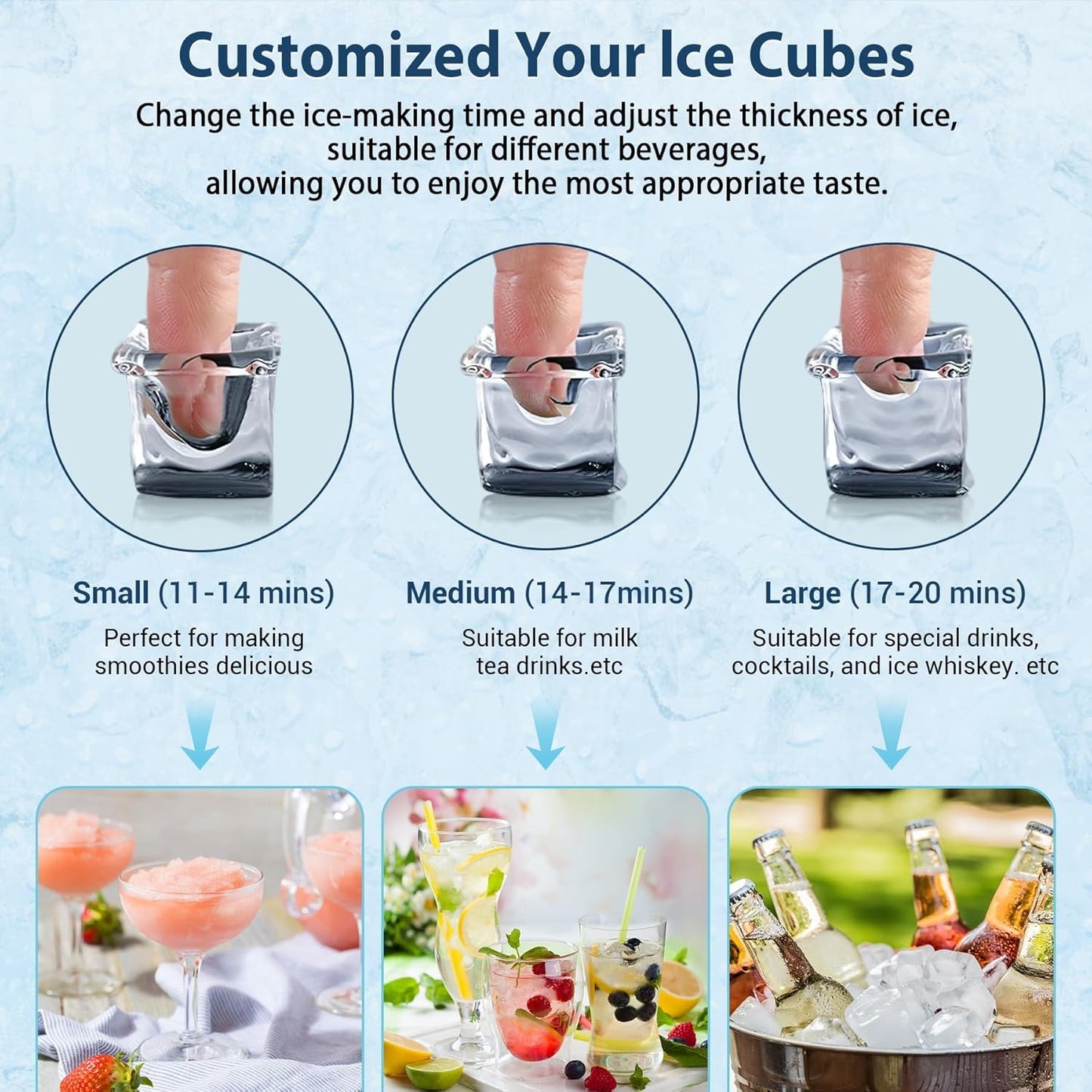 Commercial Ice Maker Machine 100Lbs/24 with 20 Storage Bin, 36Pcs Ice Cubes 9-15Mins, Dual Water Inlet Options Stainless Steel Under Counter/Freestanding Ice Cube Machine for Home, Party, Office