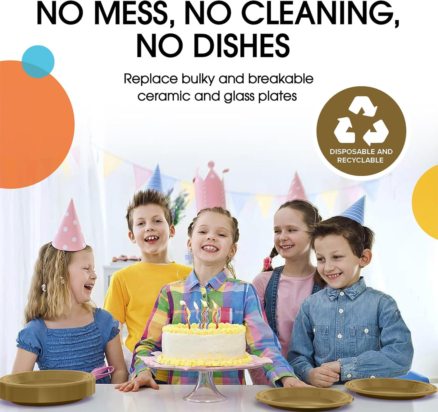 Exquisite Party Solids Gold Plastic Plates For Party 7" Gold Disposable Plates Heavy Duty Supplies 100 Pcs Plastic Dinnerware Sets Heavy Duty 350 GSM Disposable Dinnerware Set