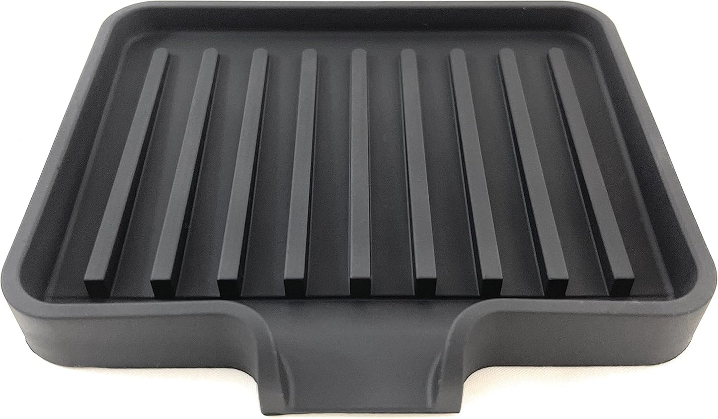 Happitasa Silicone Soap Dish Tray and Sponge Holder with Drain Chute, Pack of 2 | Bathroom and Kitchen Sink Organizer Caddy (Black, 5.2"x4", 7.2 Ounces)