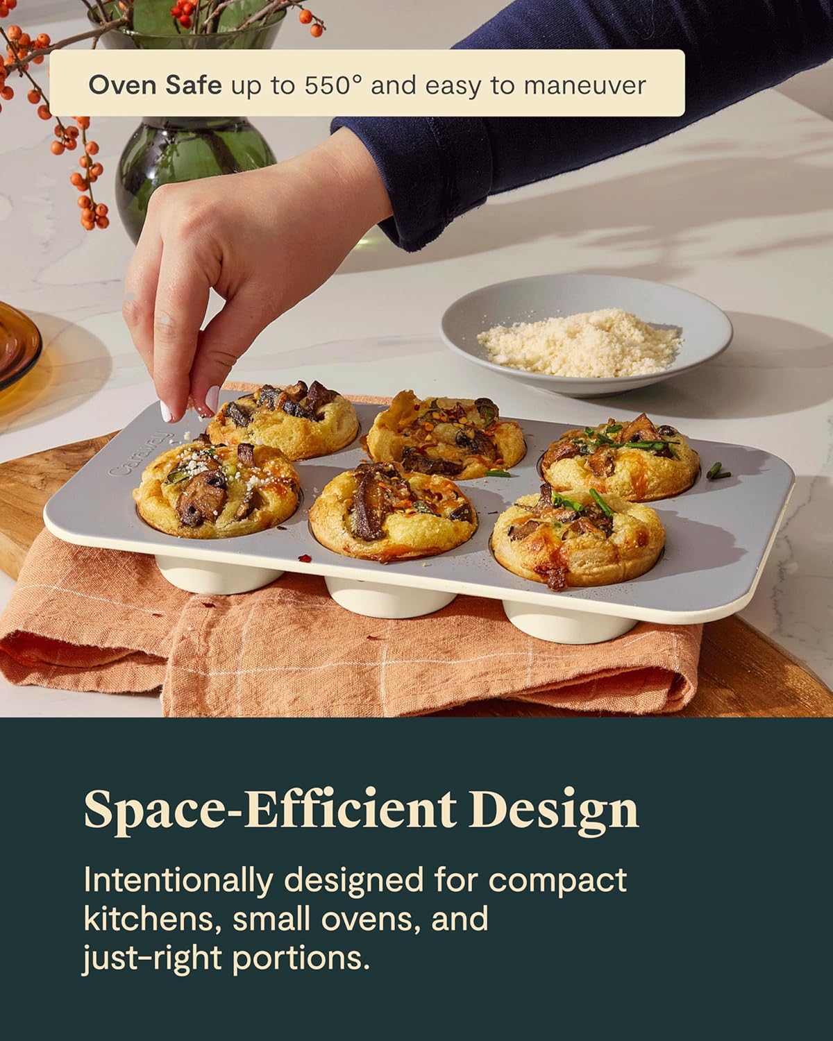 Caraway Nonstick Ceramic 6 Cup Muffin Pan – Non-Toxic, PTFE & PFOA Free – Oven Safe – Aluminized Steel Core – Small Muffin Pan for Baking Cupcakes, Muffins & More - Cream