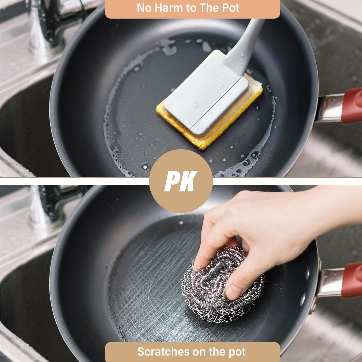 Dish Brush with Handle,Non-Scratch Household Cleaning Brushes Dishwand with 5 Sponge Refills for Pans, Pots, Sink & Tubs,Grey