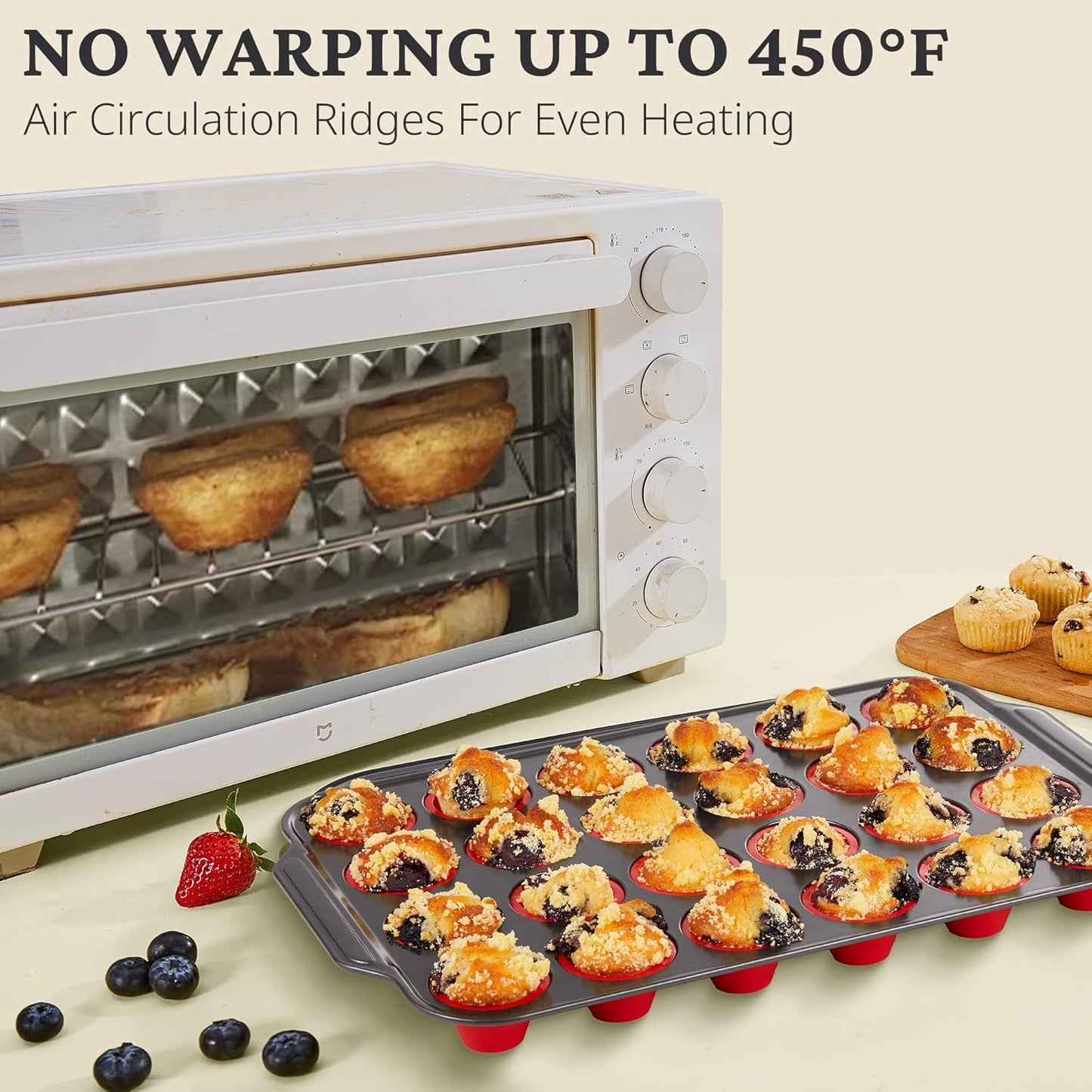 Silicone Mini Muffin Pan with Metal Frame, Egg Bite Molds for Baking for Baking, Cupcake Pans 24 Regular Size, Muffin Tins Easy to Pop Nonstick Non Toxic Bakeware for Oven,Red