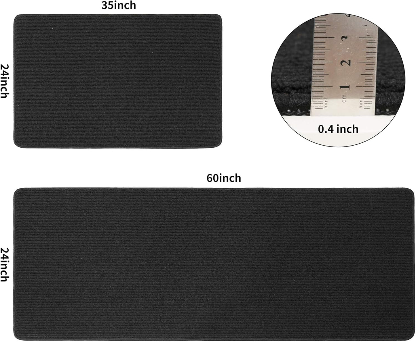 COSY HOMEER 24x35 Inch/24X60 Inch Kitchen Rug Mats Made of 100% Polypropylene Strip TPR Backing 2 Pieces Soft Kitchen Mat Specialized in Anti Slippery and Machine Washable,Black