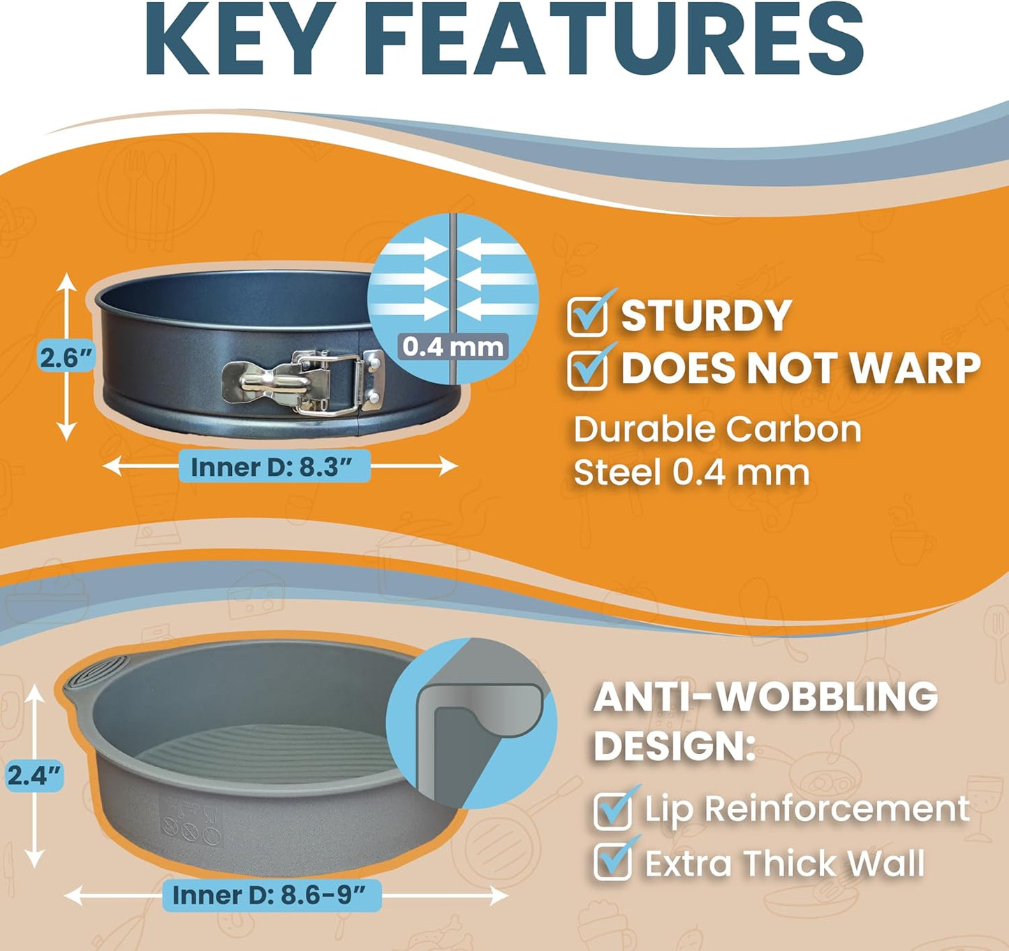 8 Inch Springform Cake Pan with LEAKPROOF PanPROTECTOR, NONSTICK Springform Pan 8 Inch - Cheesecake Pans Springform, 8 Springform Pan for Baking - NO FOIL WRAP Needed for WATER BATH