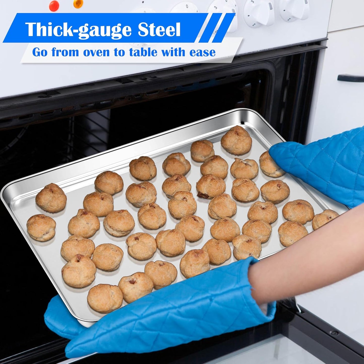 E-far Large Baking Sheets Set of 3, 20”x14” Stainless Steel Cookie Sheet Pans for Oven, Non Toxic Big Metal Baking Tray for Cake Cookies, Healthy & Rust Free, Mirror Finish & Dishwasher Safe