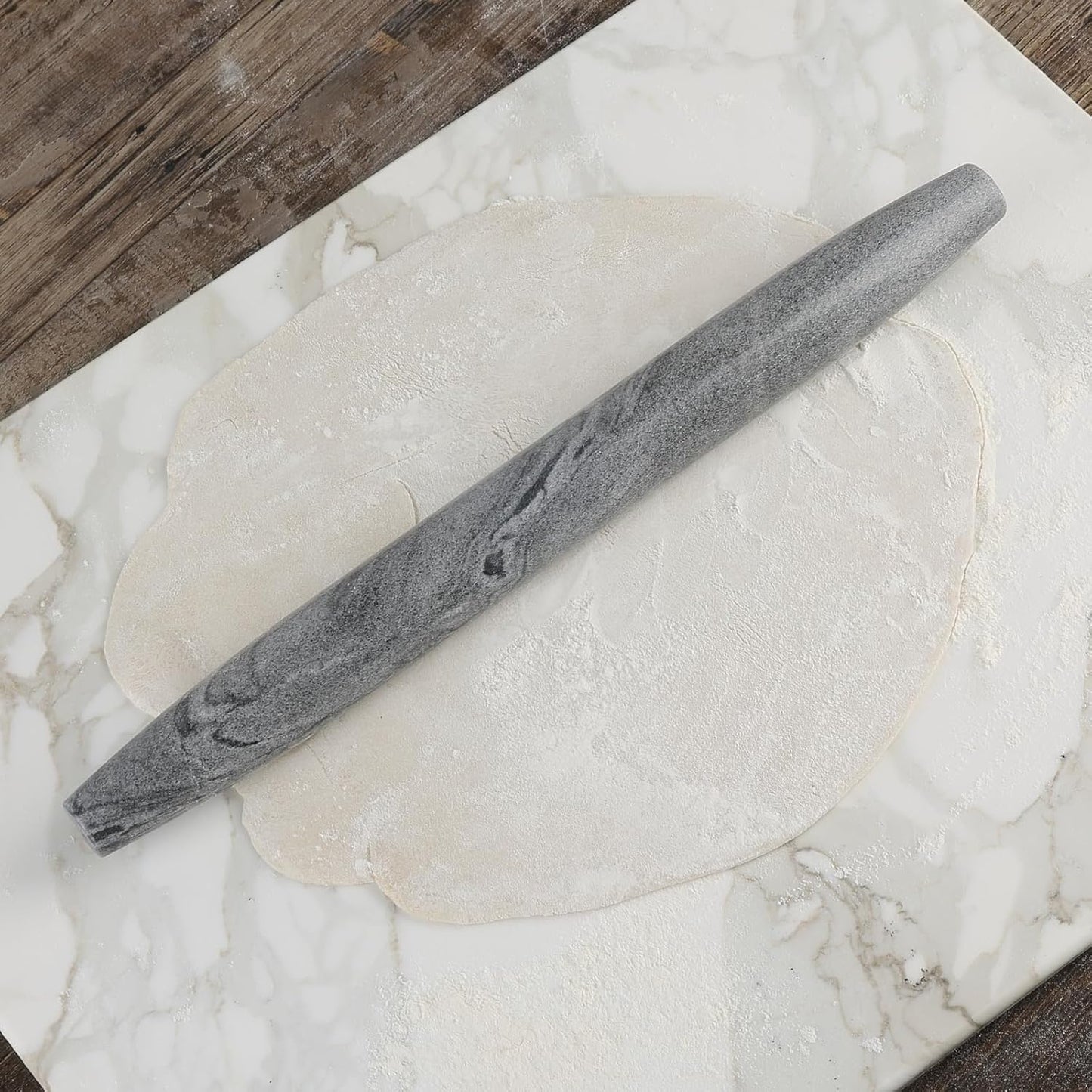 Koville African Natural Marble French Rolling Pin, 16inch Non-Stick Rolling Pin for Baking, Dough Roller for Pasta, Dumpling, Fondant, Pie, Bread, Pizza, Kitchen Baking Tools(Monte Grigio)