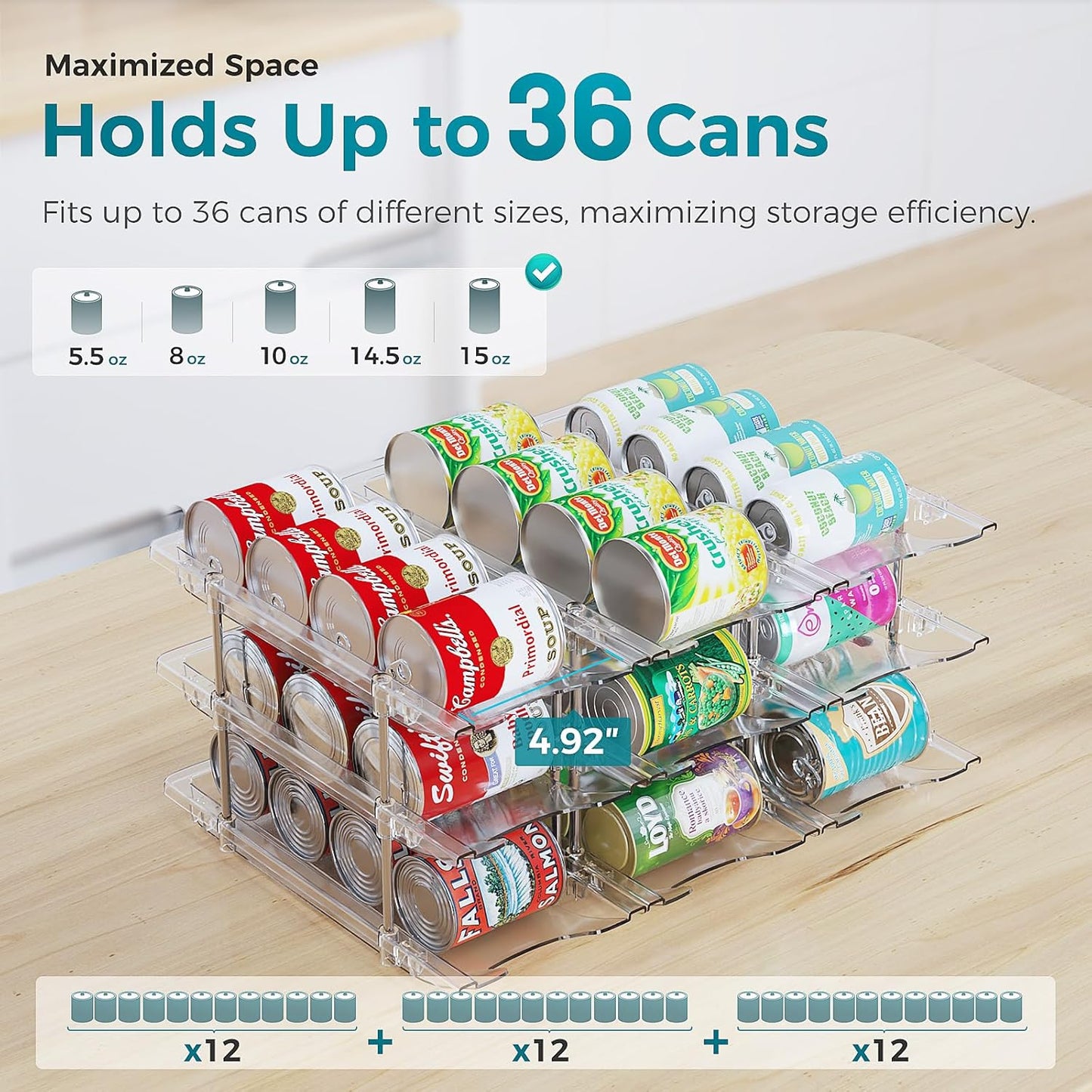 Can Organizer for Pantry, 3 Tiers Can Storage Rack, up to 36 Cans Food Holders for Fridge, Cabinet and Pantry Organization