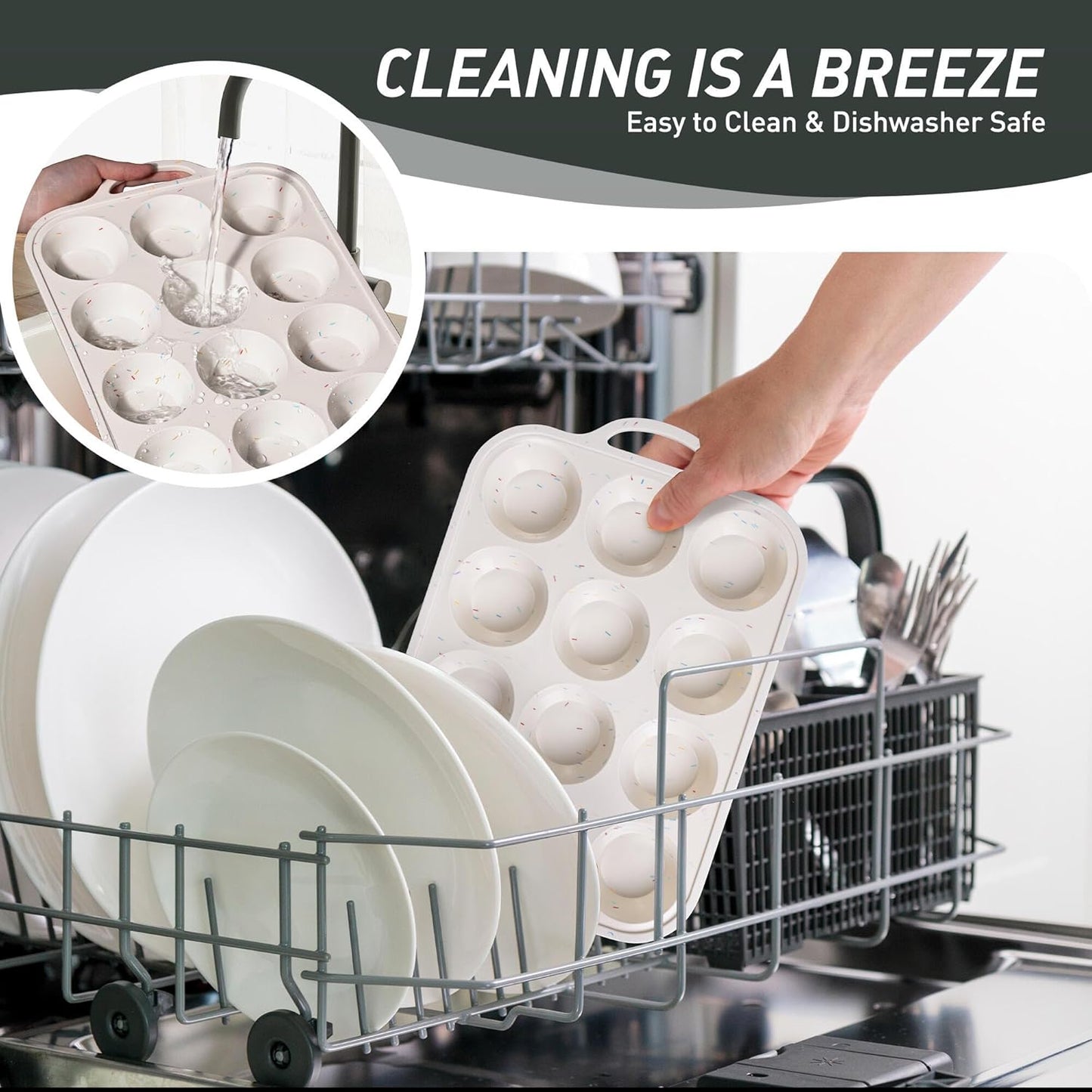 2 Packs 12 Cups Silicone Muffin Pan for Baking with Metal Reinforced Frame Regular Size Cupcake Pan Tray Chocolate Egg Pizza Bites Oven Top Cookie Molds Muffin Tin Tart Pans Sheet Set Bakeware Liner