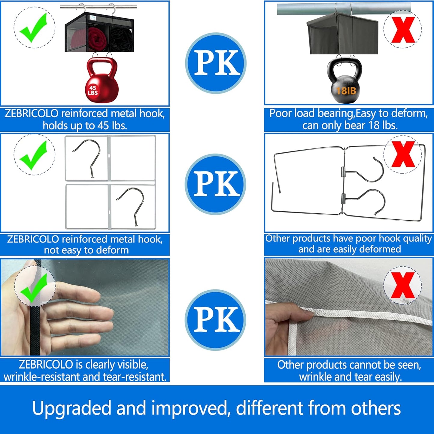 Closet Organization,24 Section, Hanging Closet Organizer, Space Saving, College Dorm Essentials for Girls, Heavy dutys Hooks Up to 45 Pounds, Clothes Storage,Closet Organizer,Grey/Black