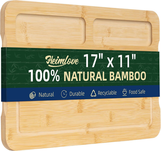 Heimlove Extra Large Cutting Board, 17" Wooden Cutting Boards for Kitchen Charcuterie Boards with Juice Groove and Handles, Chopping Board for Meat, Vegetables and Cheese