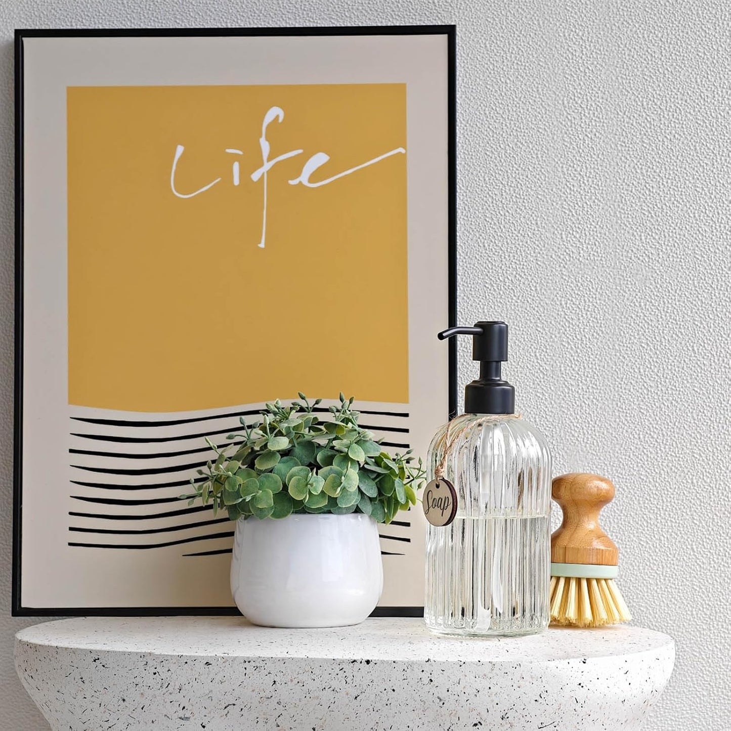 JASAI 18Oz Simple Glass Soap Dispenser with Black Rust Proof Pump,Refillable Kitchen soap Dispenser with Vertical Stripe, Bathroom Soap Dispenser for Dispense Hand soap, Dish Soap, Lotion.