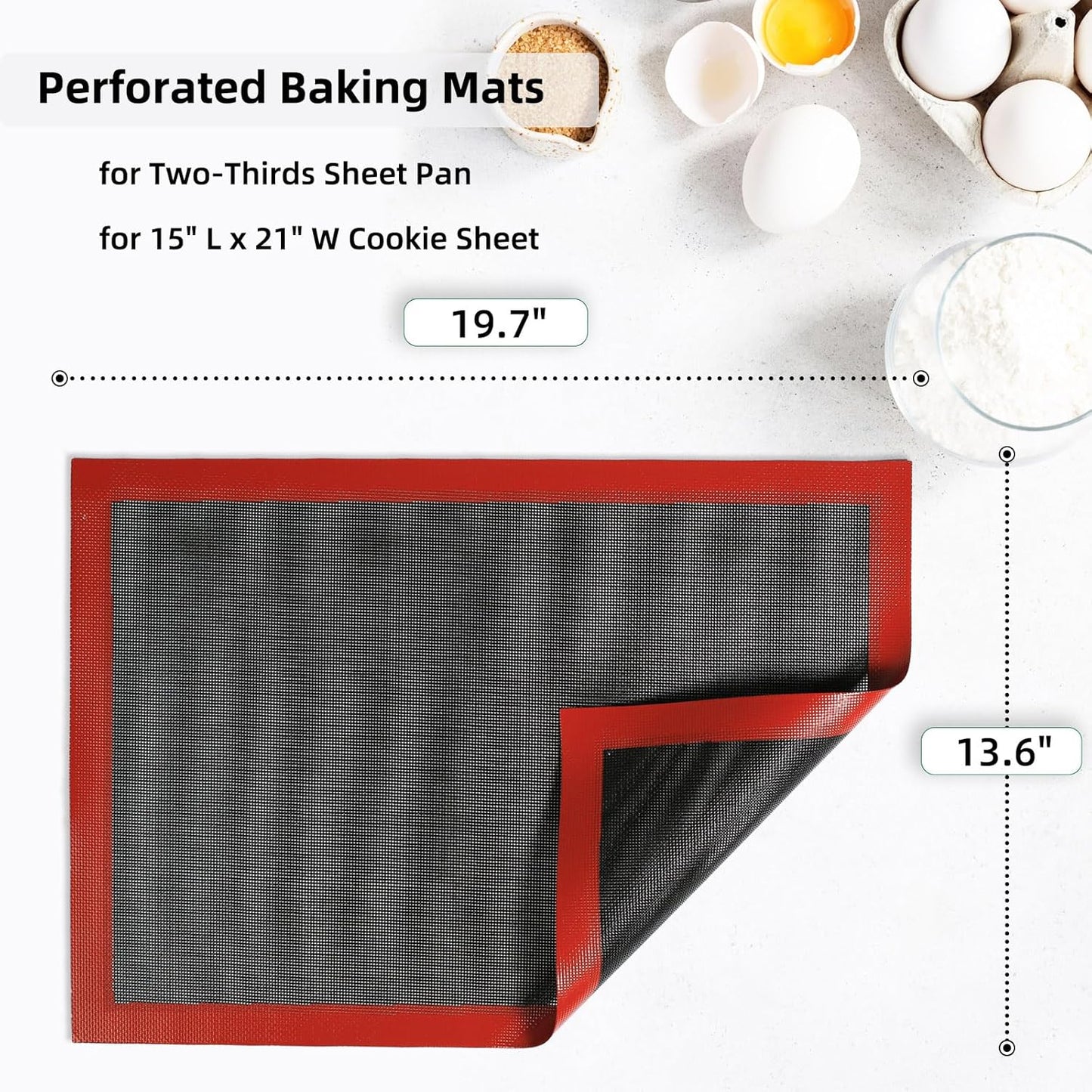 Perforated Silicone Baking Mat for Two-Thirds Size Pan, Non-Stick Eclair Baking Mat for 15x21 Big Sheet, Reusable Cookie Sheet Liner for Two Thirds Sheet Pans for Sugar Cookies 1 PCS