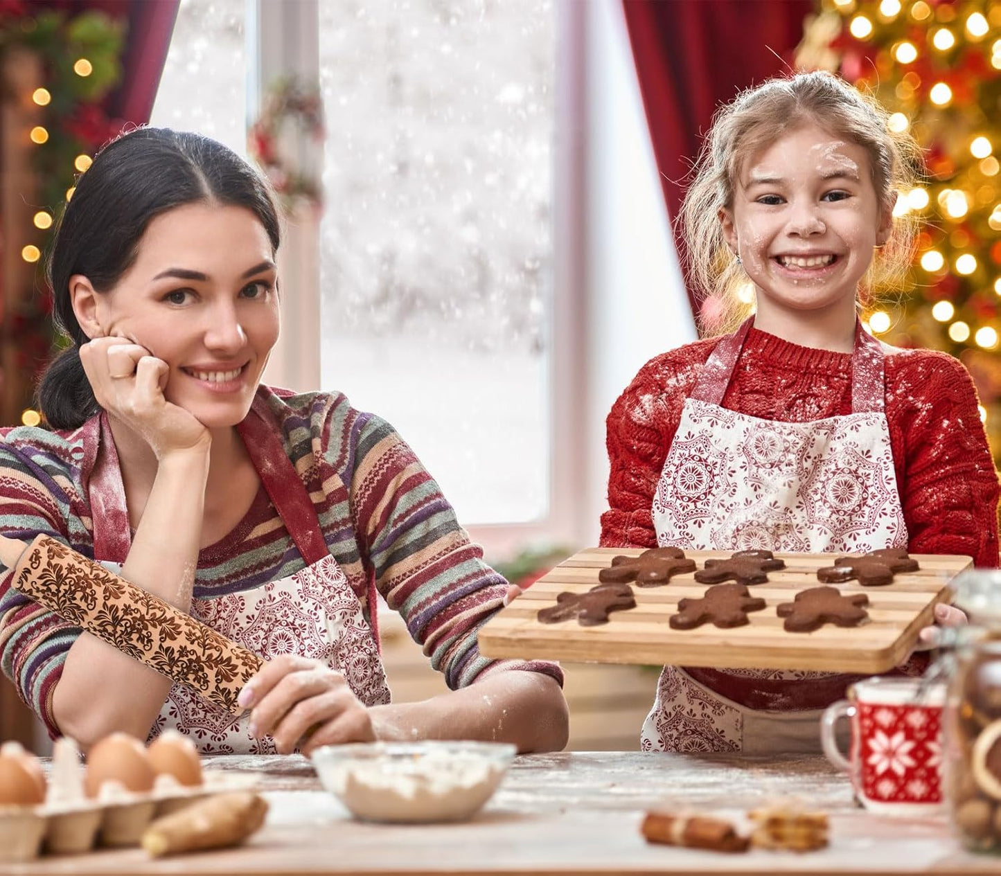 Floral Vine Embossed Rolling Pins for Cookies, Wooden Engraved Rolling Pins for Baking, Embossing Rolling Pins with Designs, Patterned Rolling Pin Decorative Springerle Mold Stamp Clay Pattern Roller