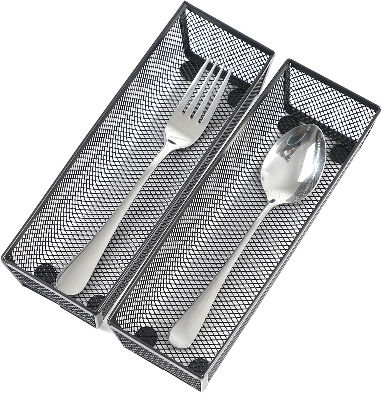 BYCY Silverware Drawer Organizer, Mesh Utensil Organizer for Kitchen Storage, Black Steel Metal Mesh Tray for Flatware Fork Spoon Knife… (9 * 3-5P-Black)