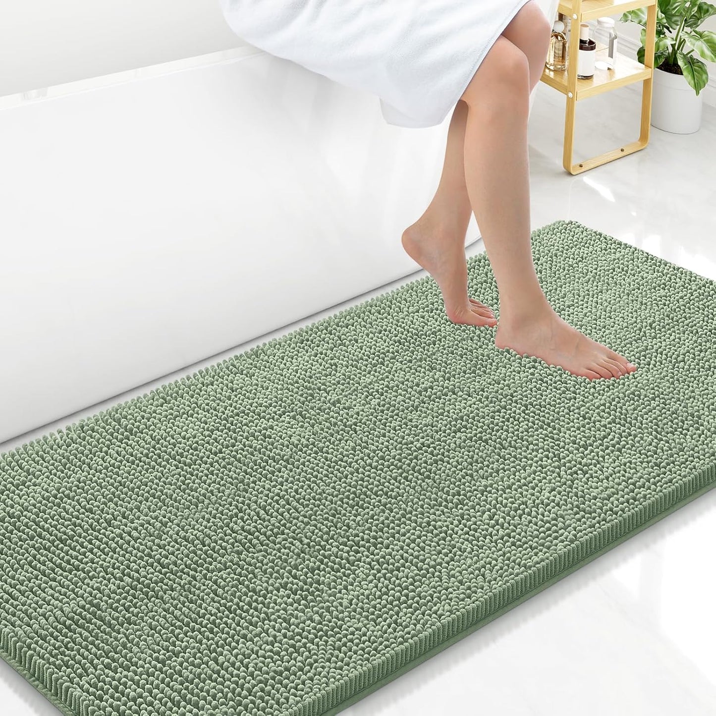 Arotive Bathroom Rugs 47x24, Extra Soft Absorbent Shaggy Chenille Bath Rugs, Machine Washable Rubber Backing Non-Slip Bath Mats for Bathroom Floor Tub and Shower, Home Decor Accessories, Sage Green