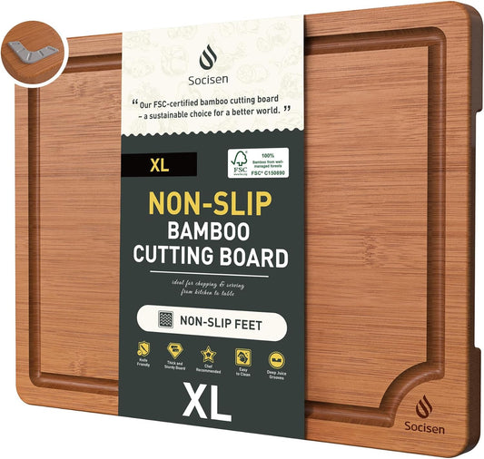Extra Large Bamboo Cutting Board with Non Slip Feet and Over Sink Butcher Block Chopping Board Wooden Cutting Boards Solid Thick Juice Groove Big Xl XXl xlarge Kitchen Counter Organic Meat BBQ Kit