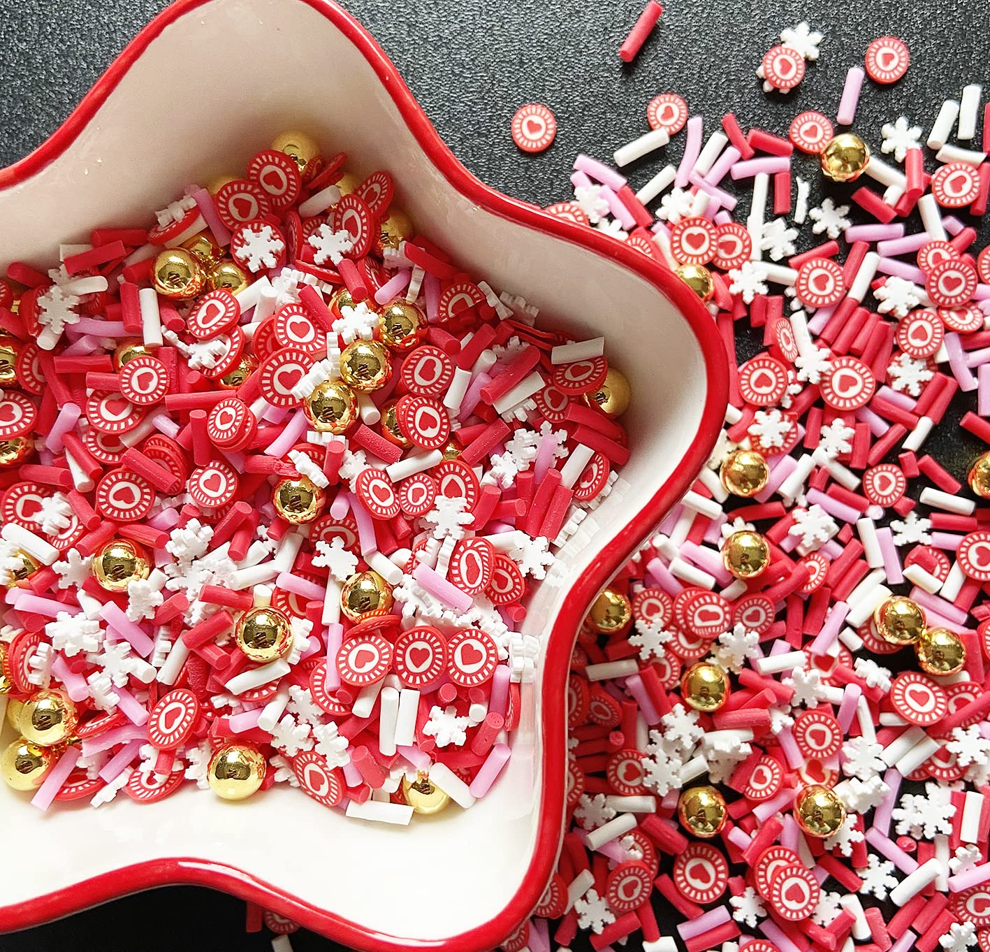 EHOPE Fake Sprinkles Resin Sprinkles Fake Candy Sprinkles Clay Sprinkles Polymer Sprinkles Polymer Clay Slices for Nail Art DIY Crafts Cake Phone Case(40G-Red Heart+Snowflake-32)