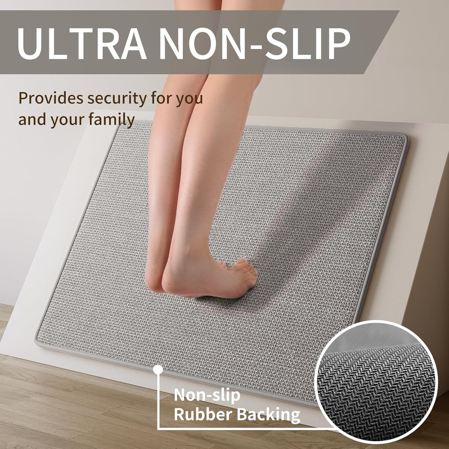 Kitchen Mats for Floor, Super Absorbent Kitchen Rugs Non Slip Washable, Soft Imitation Linen Braided Kitchen Runner Rug, Standing Mat Kitchens Sink Mat, Easy to Clean, Gray 17x95