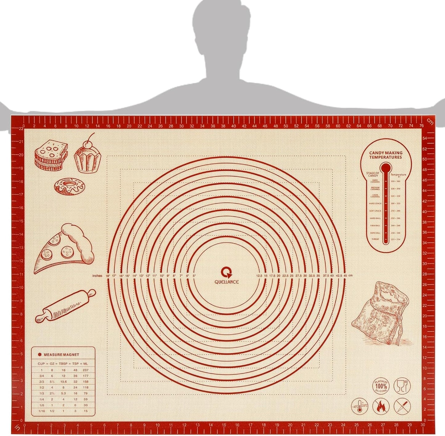 Silicone Baking Pastry Dough Mat - 32x24Inch Extra Large Cookie Bread Rolling Mats Sheet, Nonstick Kitchen Counter Kneading Board, Thick Reusable Pie Cookies Pizza Fondant Making Matt with Measurement