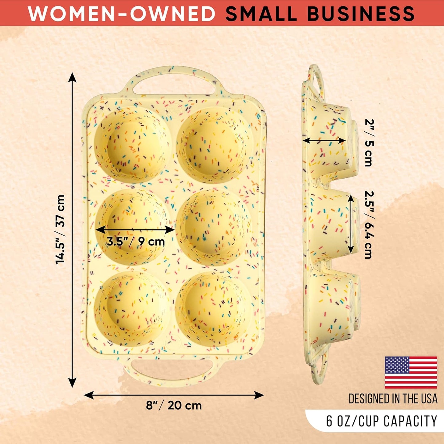 Confetti Silicone Jumbo Muffin Pan 6 Cup–Non-Stick Cupcake Pans for Baking, Heavy-Duty Large Silicone Muffin Pans for Baking, BPA-Free, Easy-Release, Oven & Dishwasher Safe