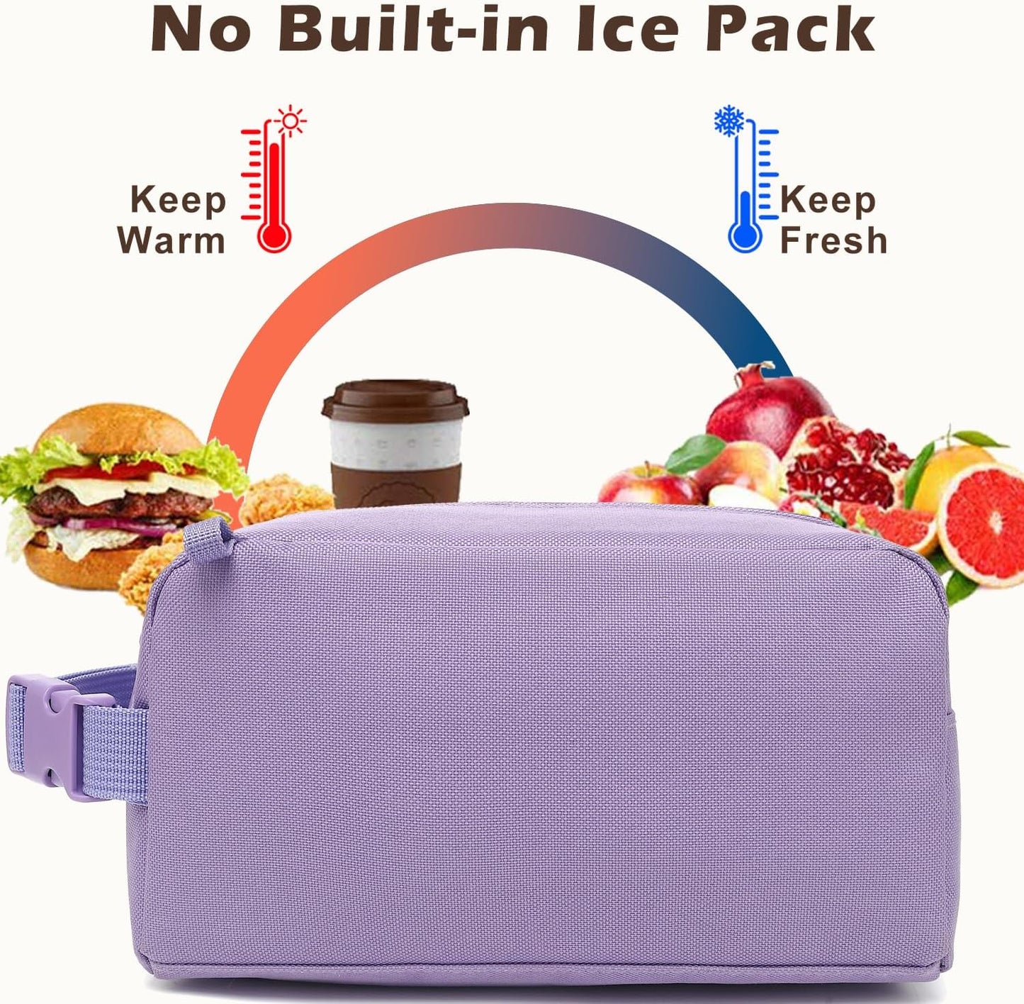 FlowFly Small Insulated Lunch box Portable Soft Bag Mini Cooler Thermal Meal Tote Kit with Buckle for Work, PurpleWithBuckle